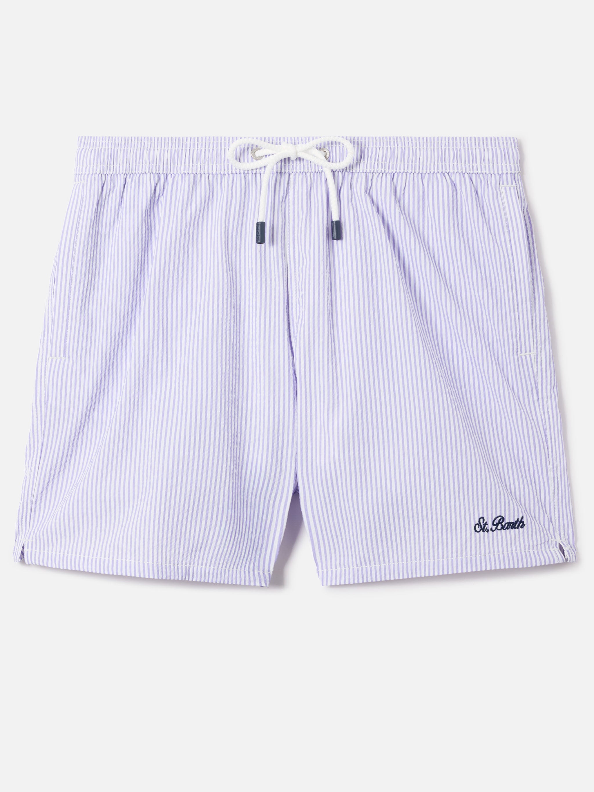 Patmos Seersucker Striped Swim Shorts Lilac And White Sky Swimshort