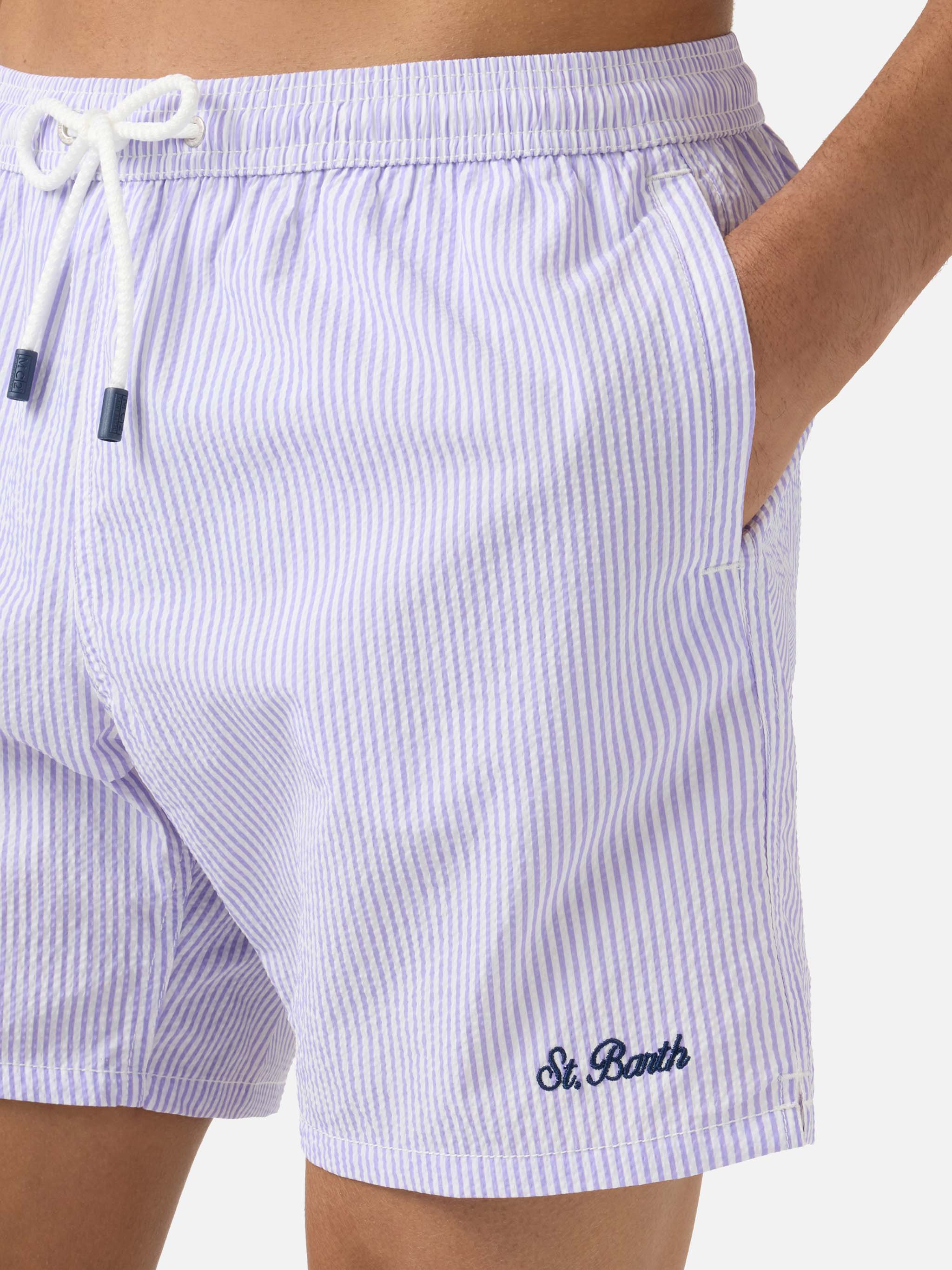 Patmos Seersucker Striped Swim Shorts Lilac And White Sky Swimshort
