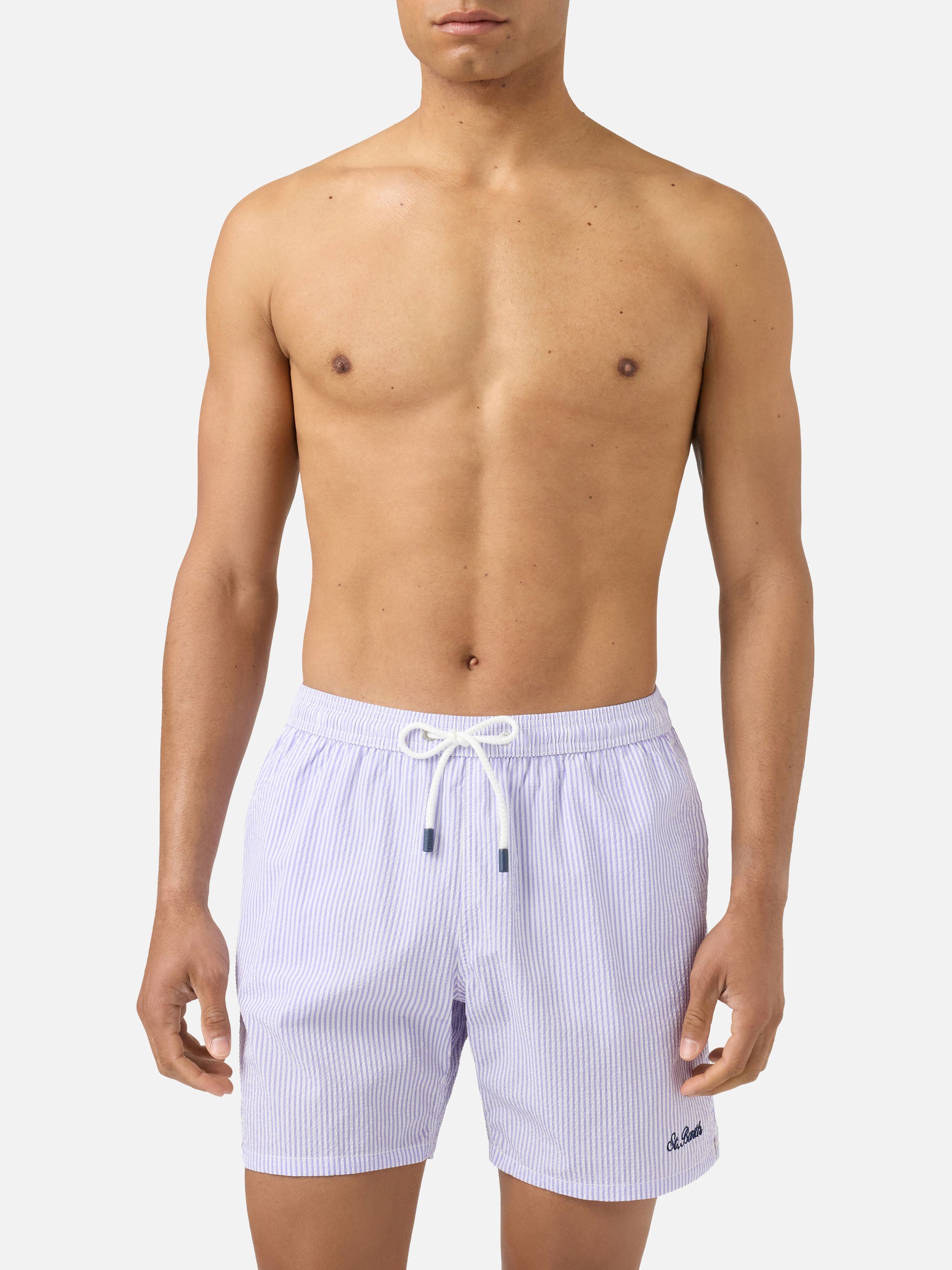 Patmos Seersucker Striped Swim Shorts Lilac And White Sky Swimshort