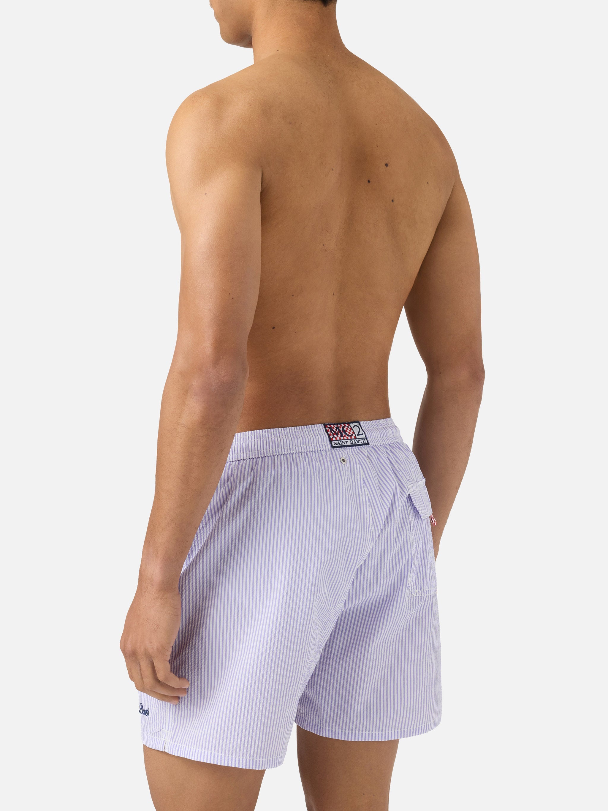 Patmos Seersucker Striped Swim Shorts Lilac And White Sky Swimshort