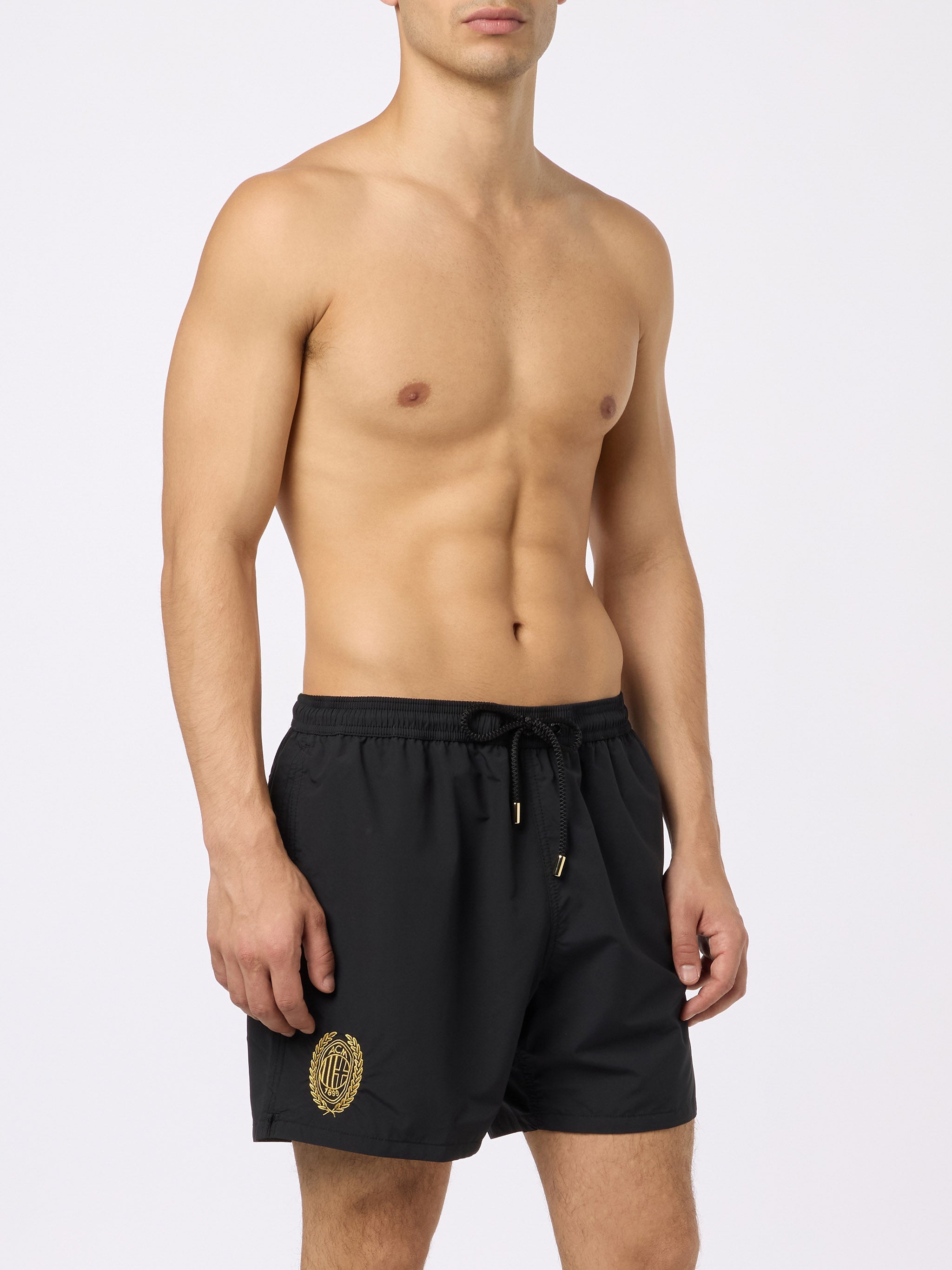 Black Classic Light Swim Shorts Patmos With Milan 125 Embroidery | Ac Special Edition Swimshort