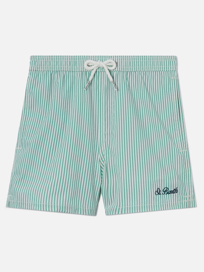 Patmos Jr Seersucker Swim Shorts Striped With St. Barth Embroidery __single__ Swimshort