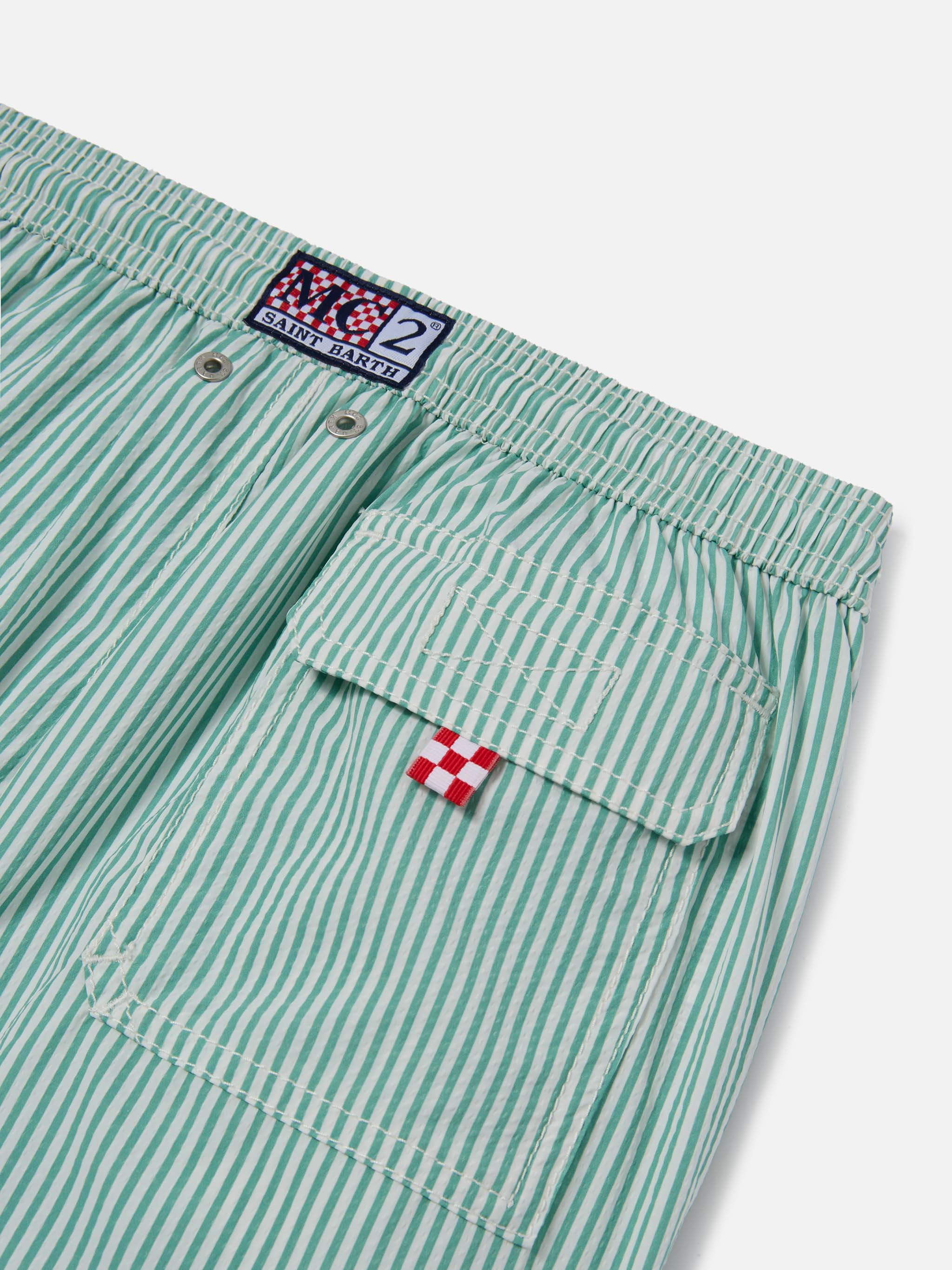 Patmos Jr Seersucker Swim Shorts Striped With St. Barth Embroidery __single__ Swimshort