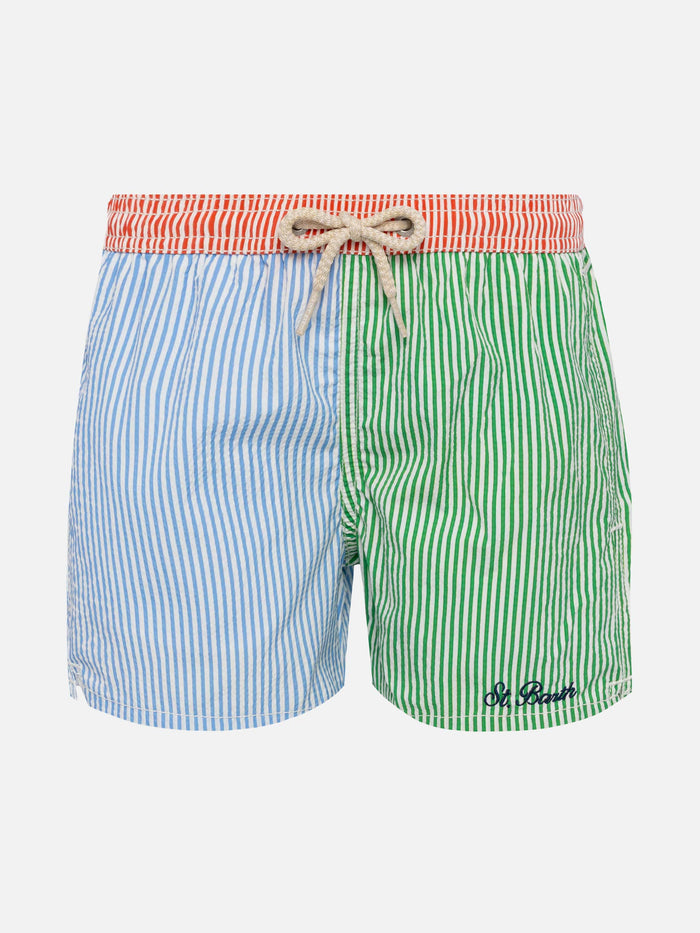 Patmos Jr Seersucker Striped Mid-Length Swim Shorts __single__ Swimshort