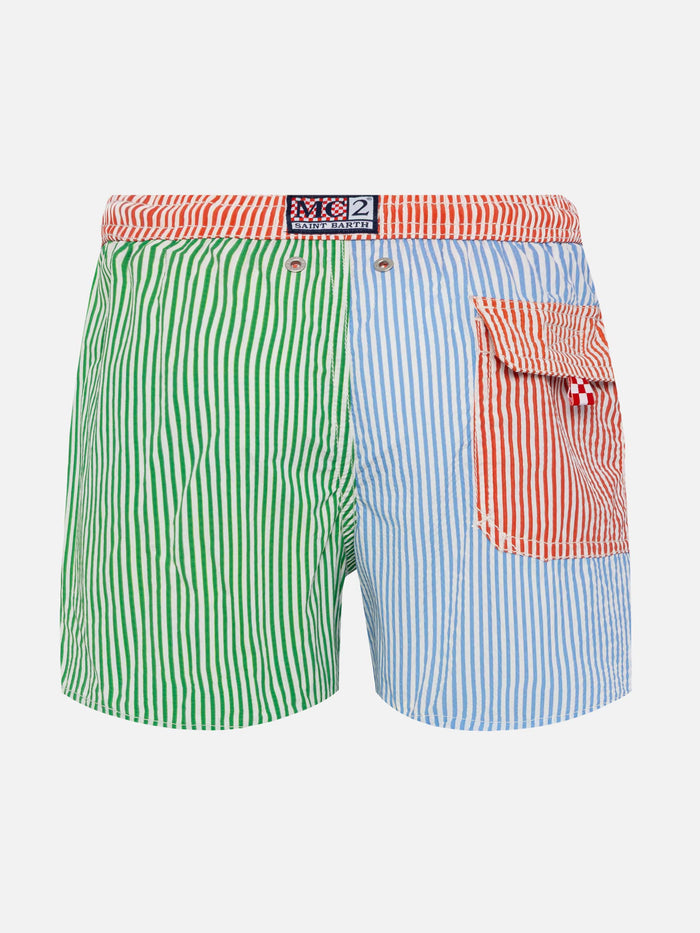 Patmos Jr Seersucker Striped Mid-Length Swim Shorts __single__ Swimshort