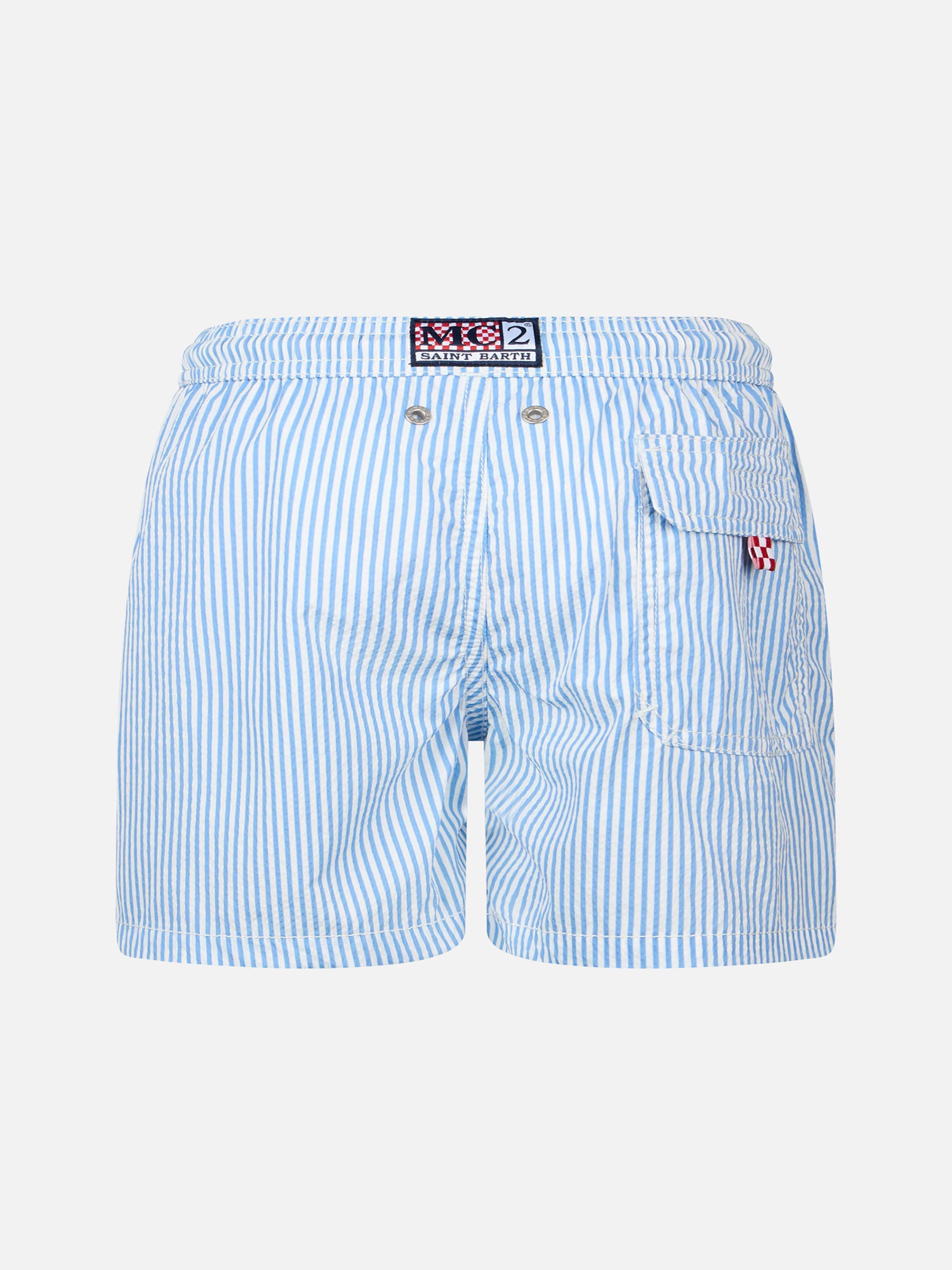 Patmos Jr Seersucker Striped Mid-Length Swim Shorts Blue Swimshort