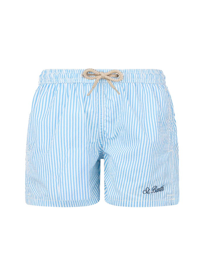 Patmos Jr Seersucker Striped Mid-Length Swim Shorts __single__ Swimshort