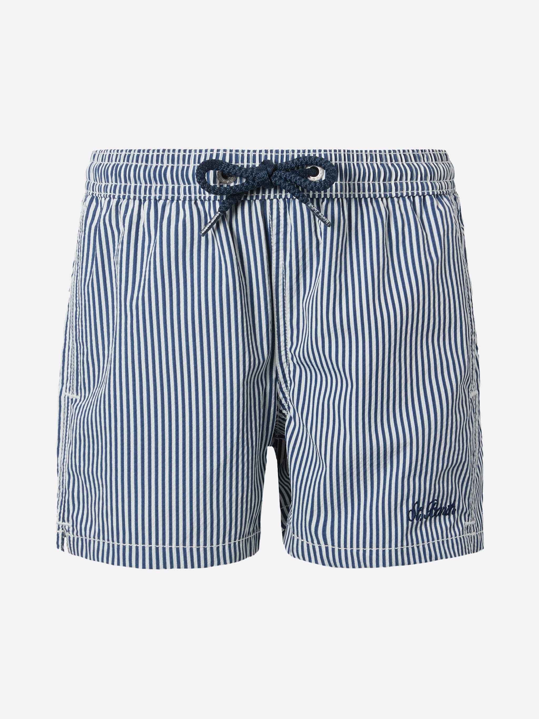Patmos Jr Seersucker Blue Striped Mid-Length Swim Shorts Swimshort