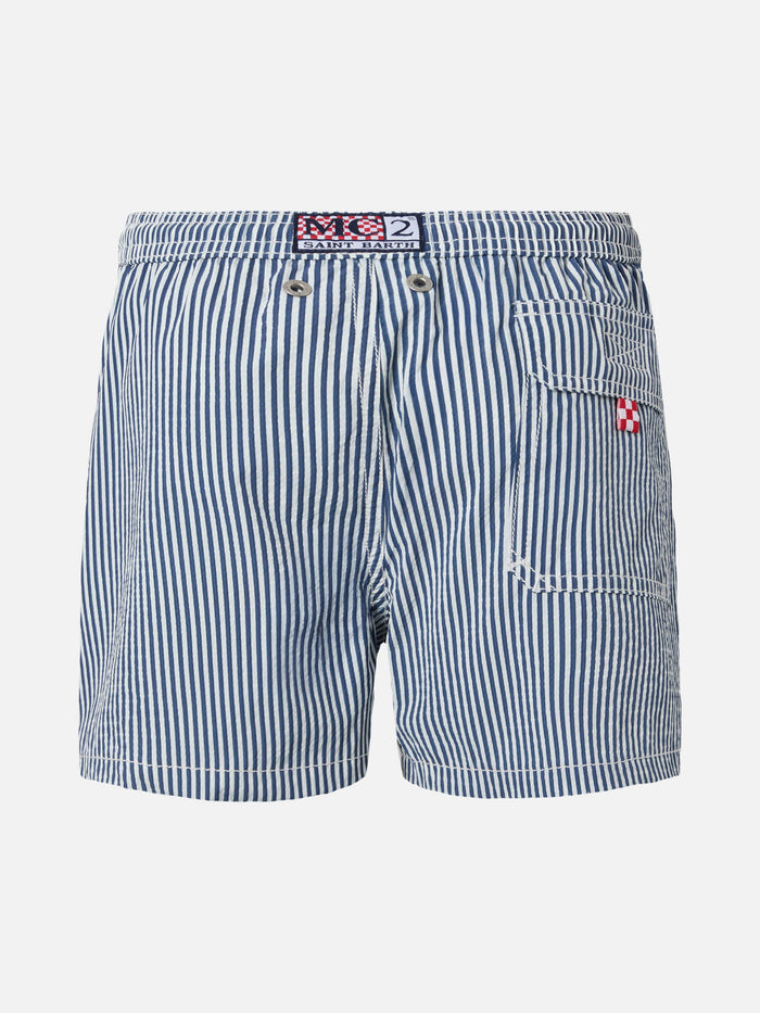 Patmos Jr Seersucker Blue Striped Mid-Length Swim Shorts __single__ Swimshort
