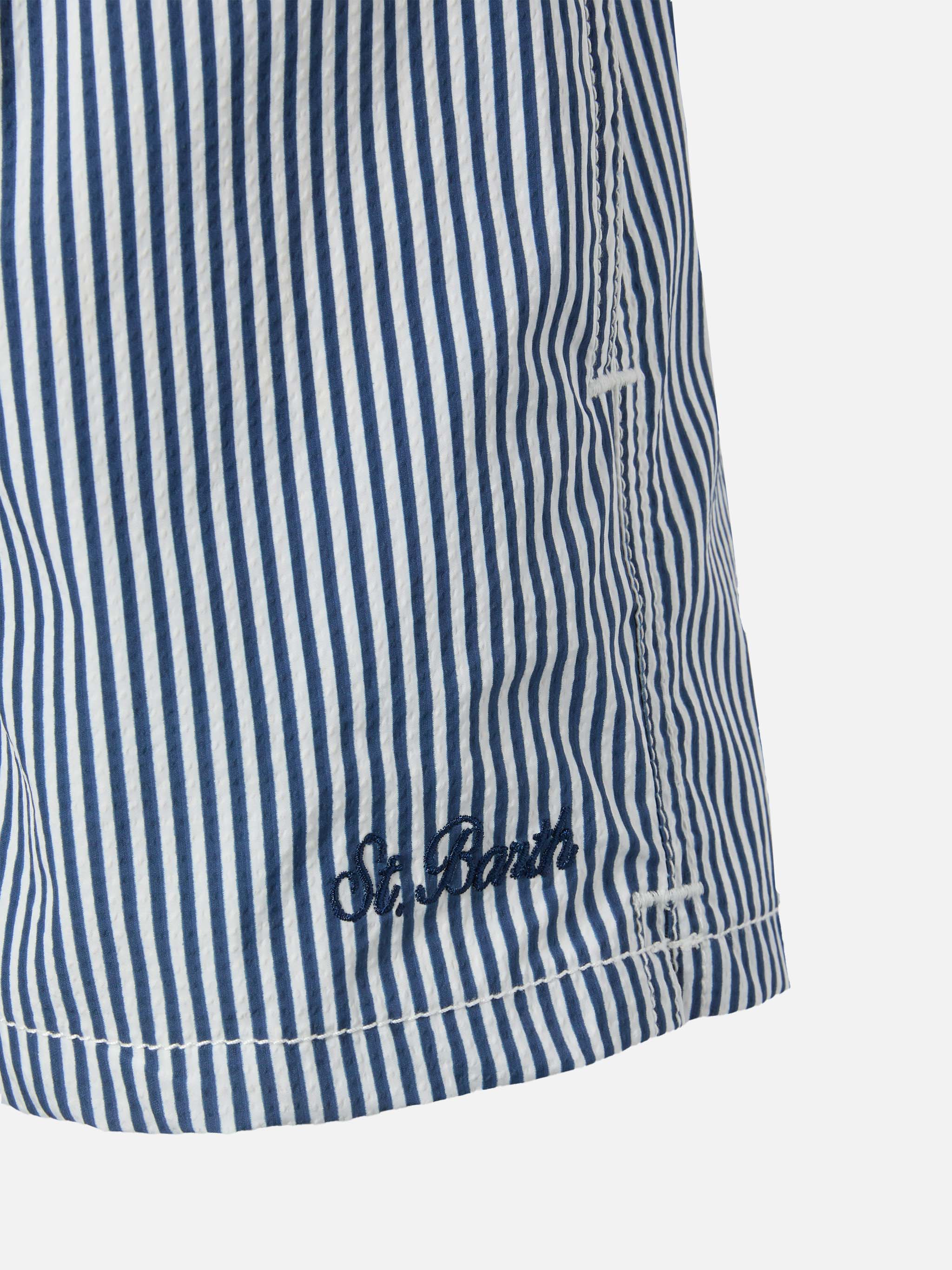 Patmos Jr Seersucker Blue Striped Mid-Length Swim Shorts Swimshort