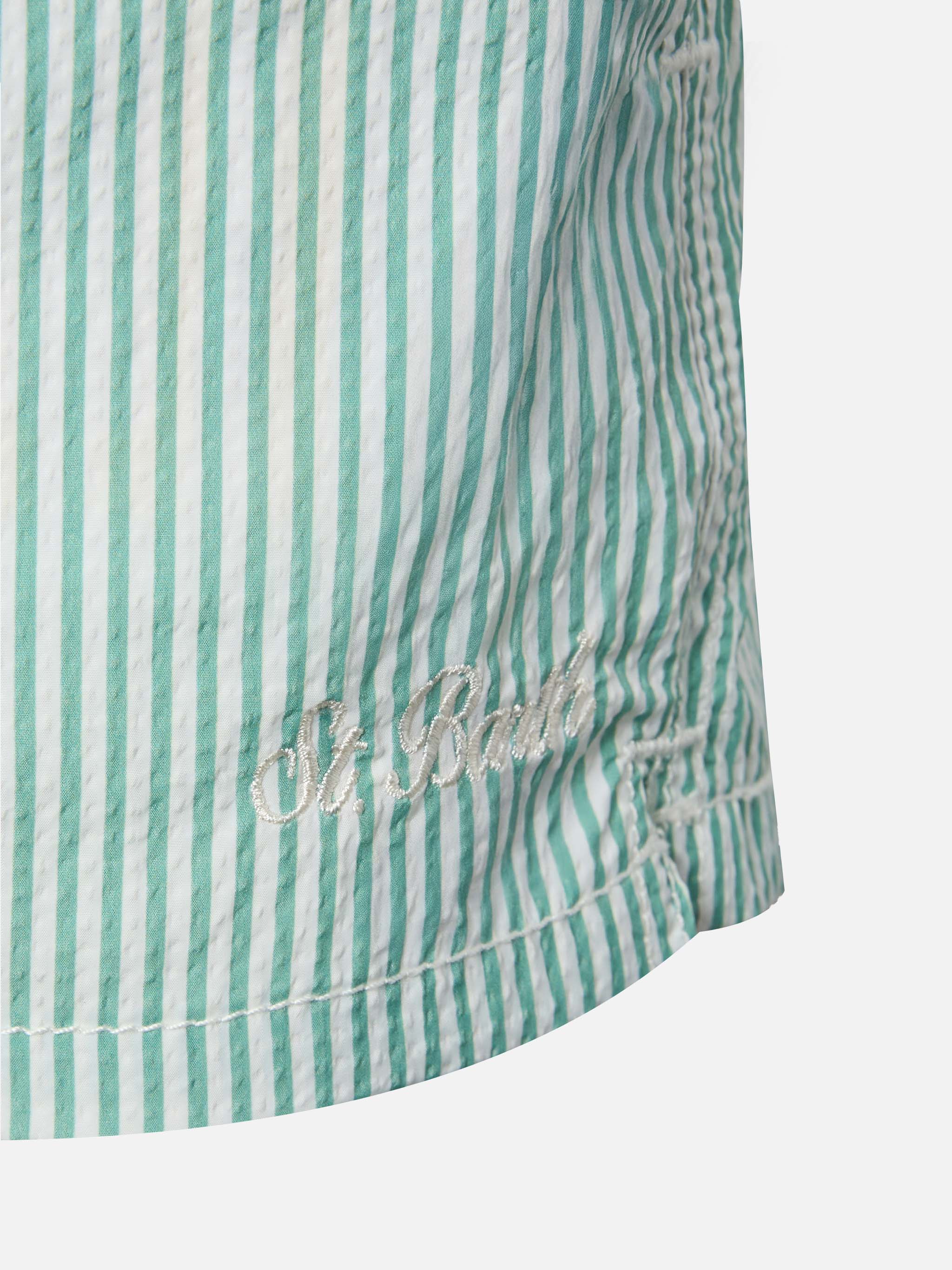 Patmos Jr Sage Green Seersucker Striped Mid-Length Swim Shorts __single__ Swimshort
