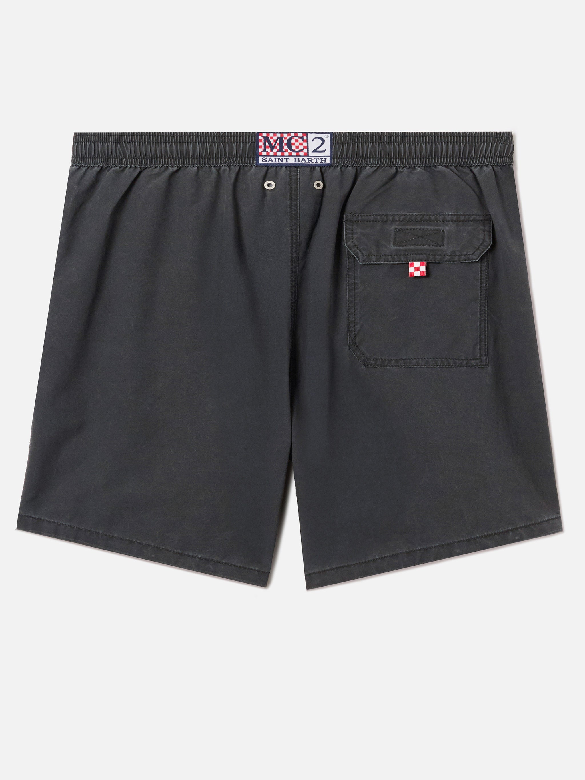 Patmos Swim Shorts Black With Used Effect And Logo Embroidery Swimshort