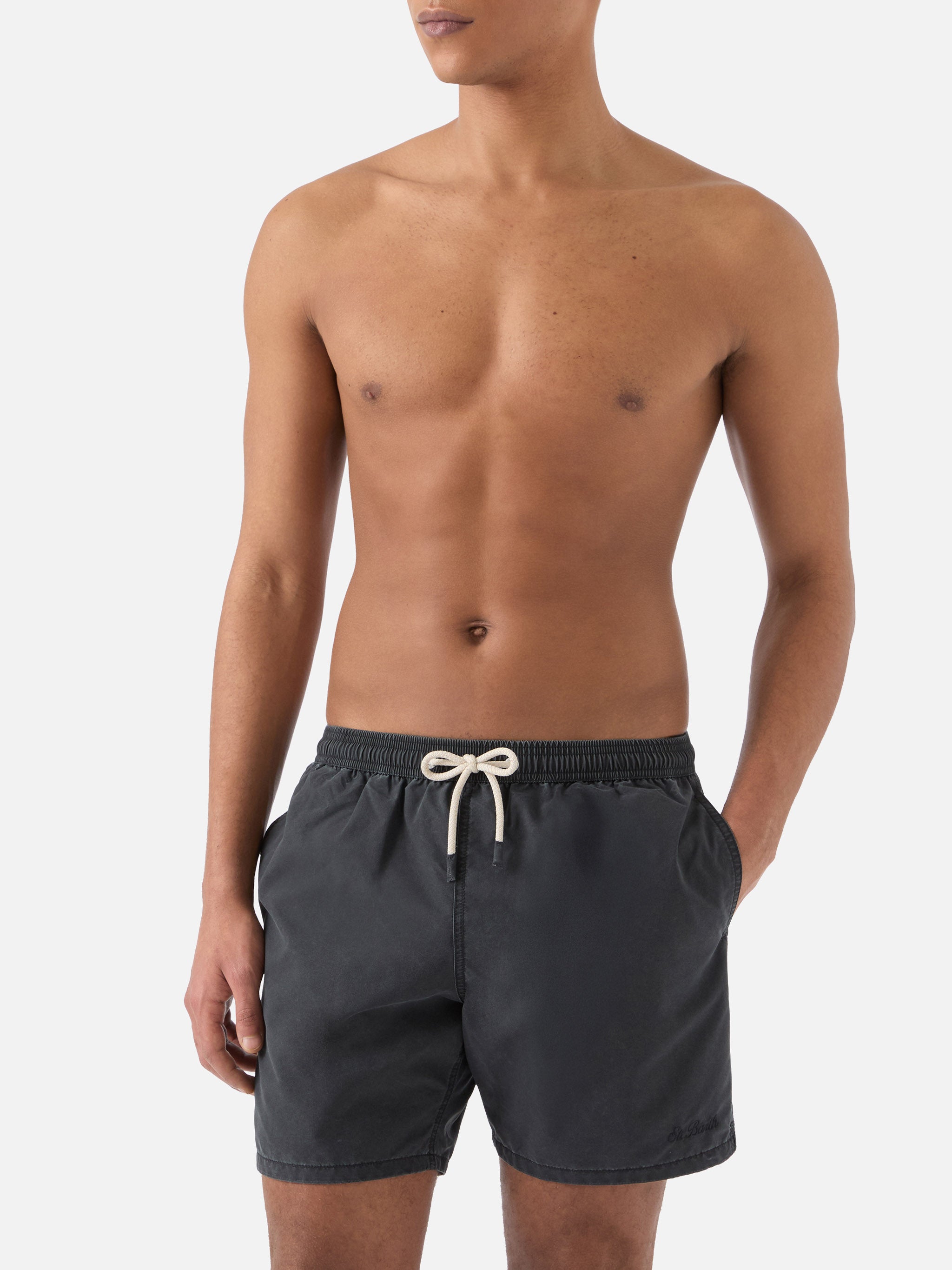 Patmos Swim Shorts Black With Used Effect And Logo Embroidery Swimshort