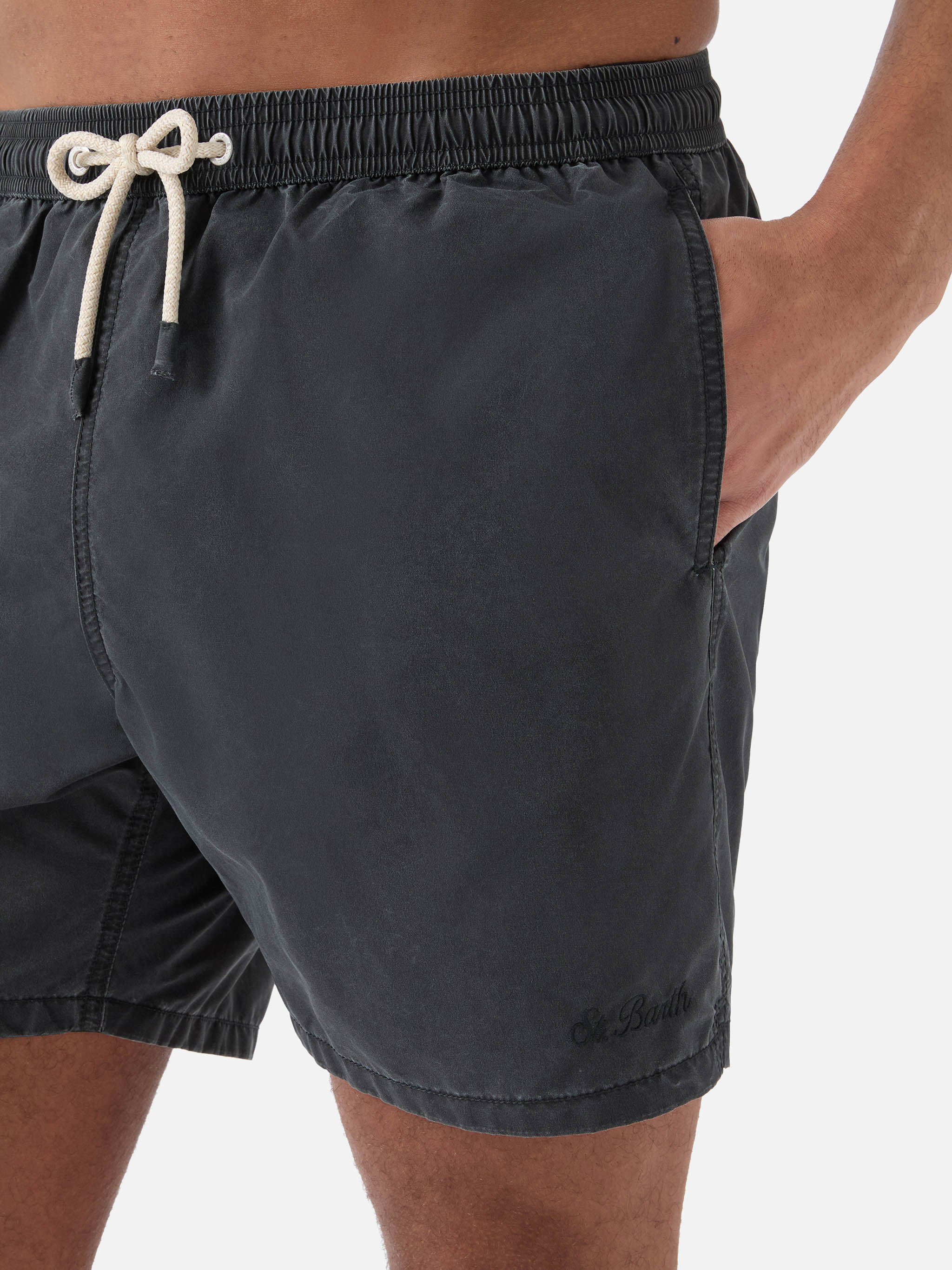 Patmos Swim Shorts Black With Used Effect And Logo Embroidery Swimshort