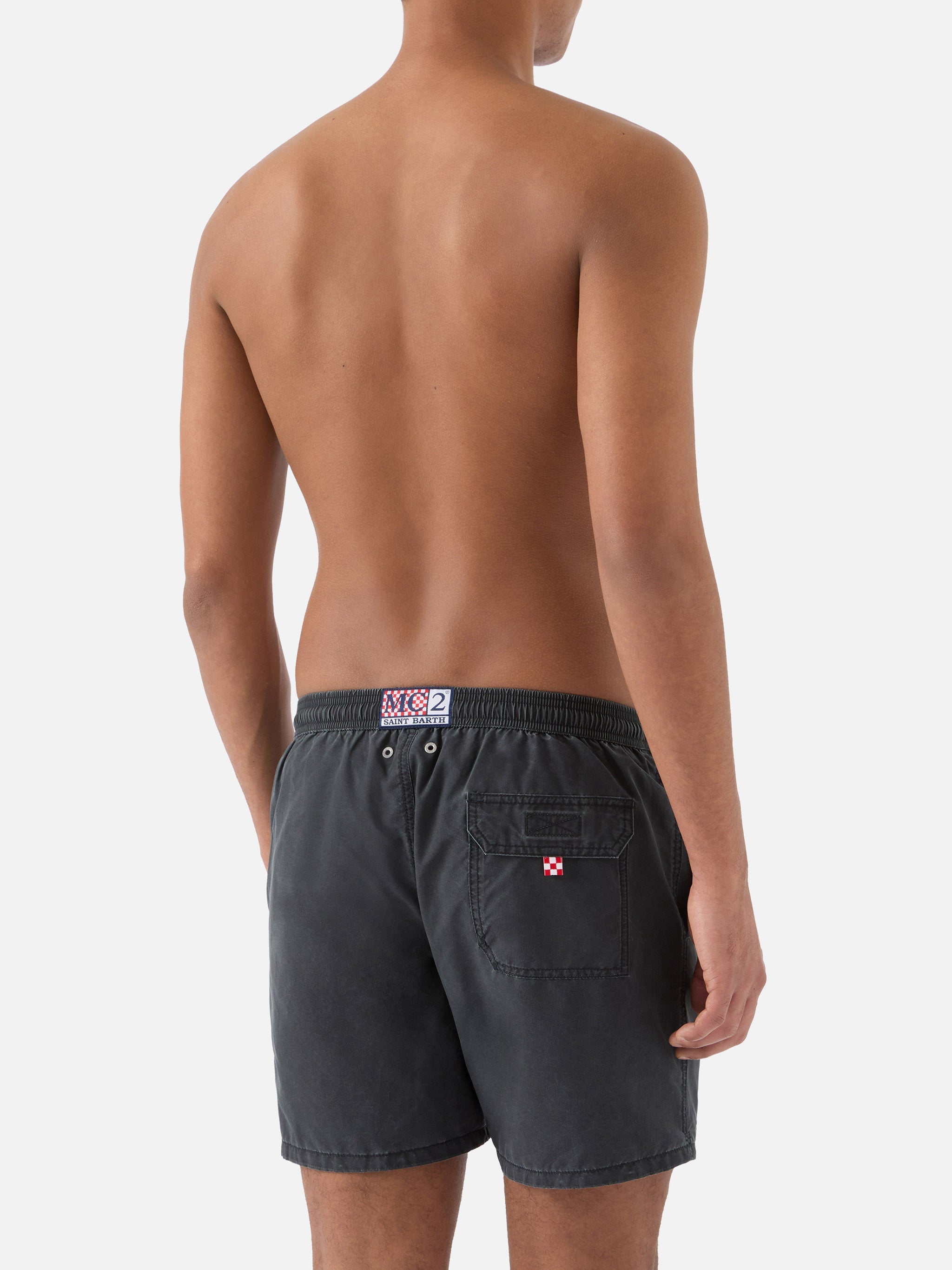 Patmos Swim Shorts Black With Used Effect And Logo Embroidery Swimshort