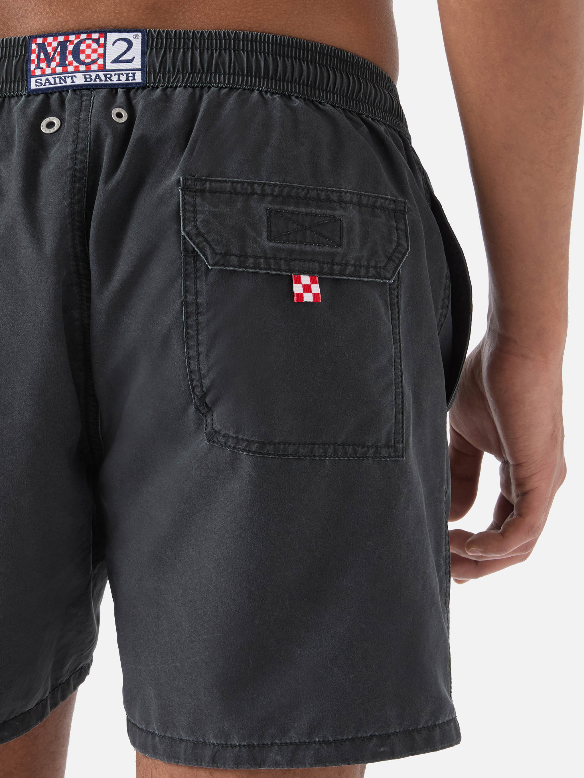 Patmos Swim Shorts Black With Used Effect And Logo Embroidery Swimshort