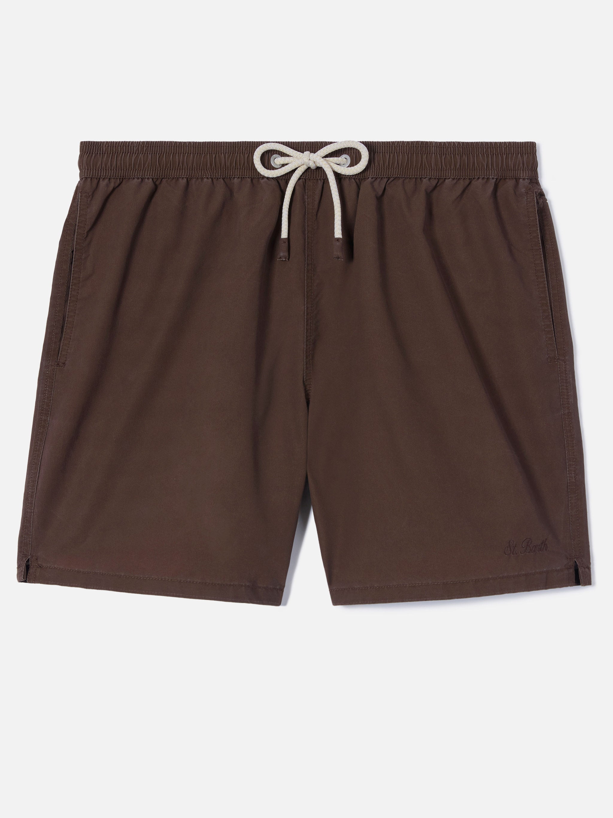 Patmos Swim Shorts Brown With Used Effect And Logo Embroidery Swimshort