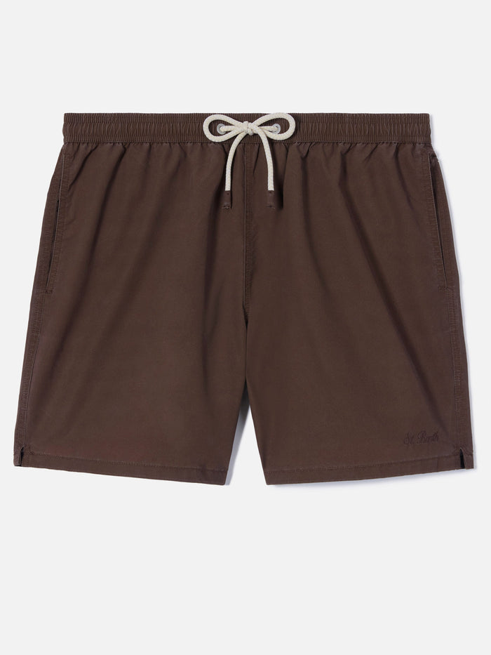 Patmos Swim Shorts Brown With Used Effect And Logo Embroidery Swimshort