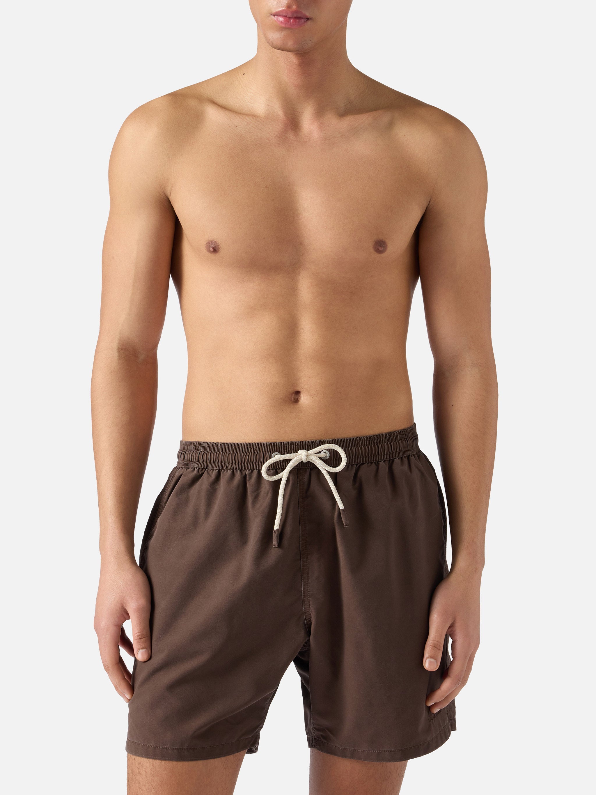 Patmos Swim Shorts Brown With Used Effect And Logo Embroidery Swimshort