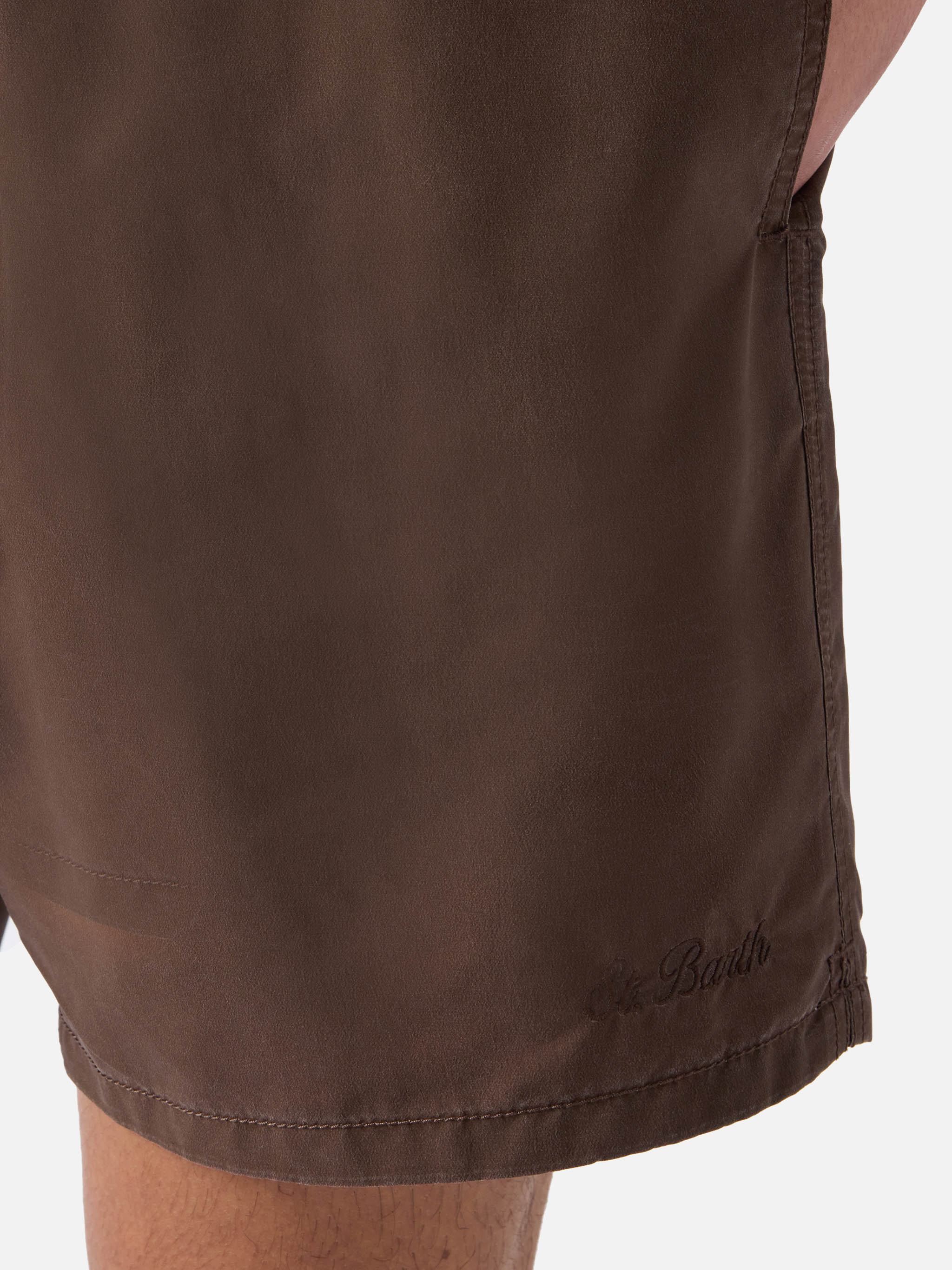 Patmos Swim Shorts Brown With Used Effect And Logo Embroidery Swimshort