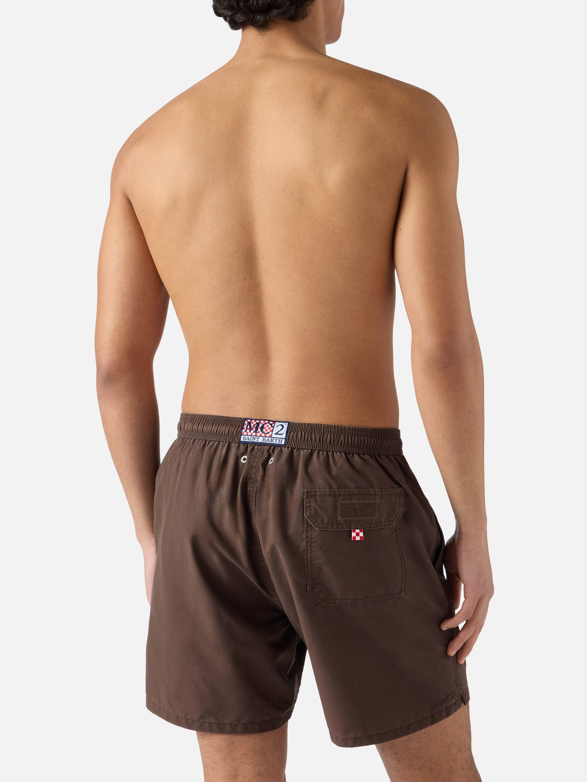Patmos Swim Shorts Brown With Used Effect And Logo Embroidery Swimshort