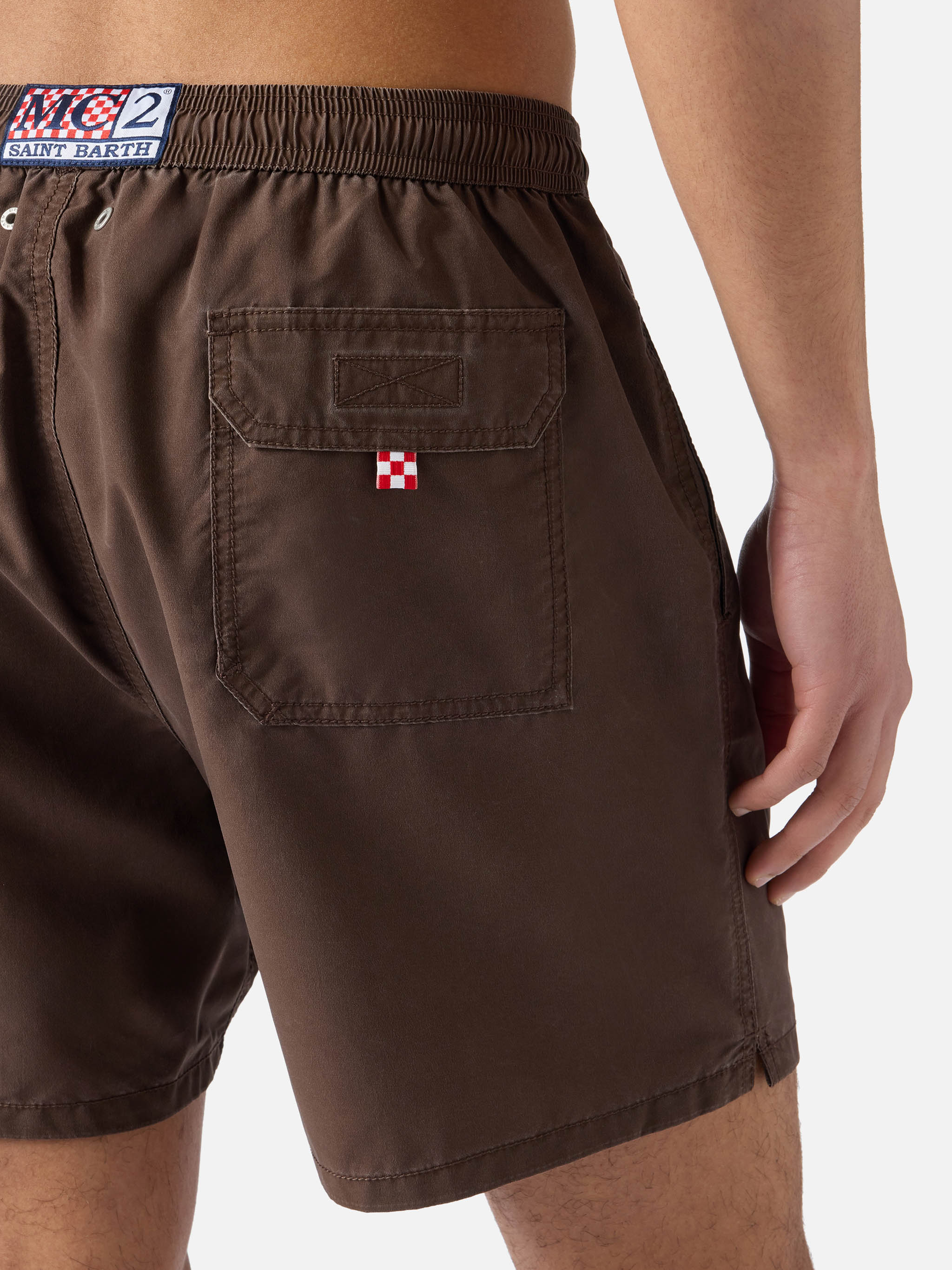 Patmos Swim Shorts Brown With Used Effect And Logo Embroidery Swimshort