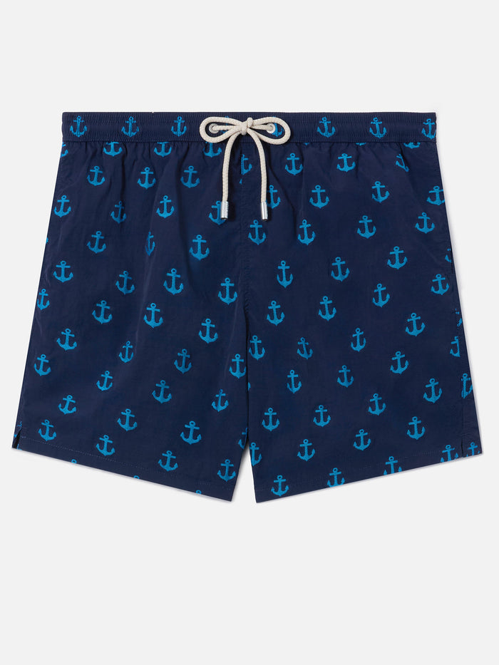 Patmos Swim Shorts Blue With All-Over Anchor Print Swimshort