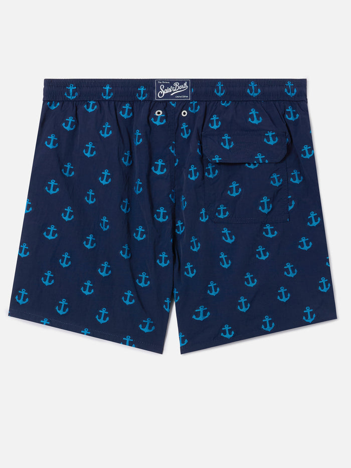 Patmos Swim Shorts Blue With All-Over Anchor Print Swimshort
