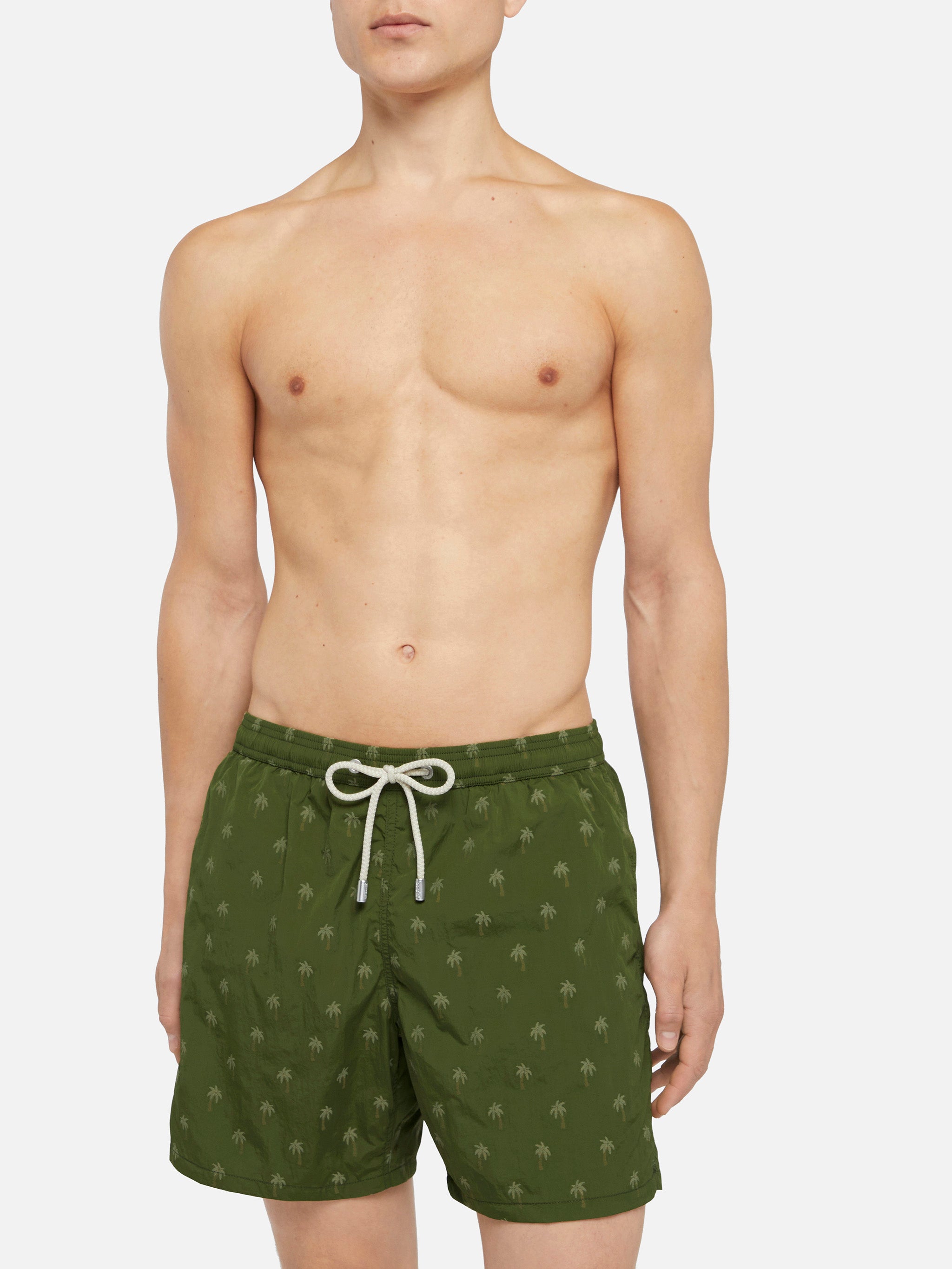 Mid-Length Swim Shorts Patmos The Riviera With All Over Palm Jacquard Green Swimshort