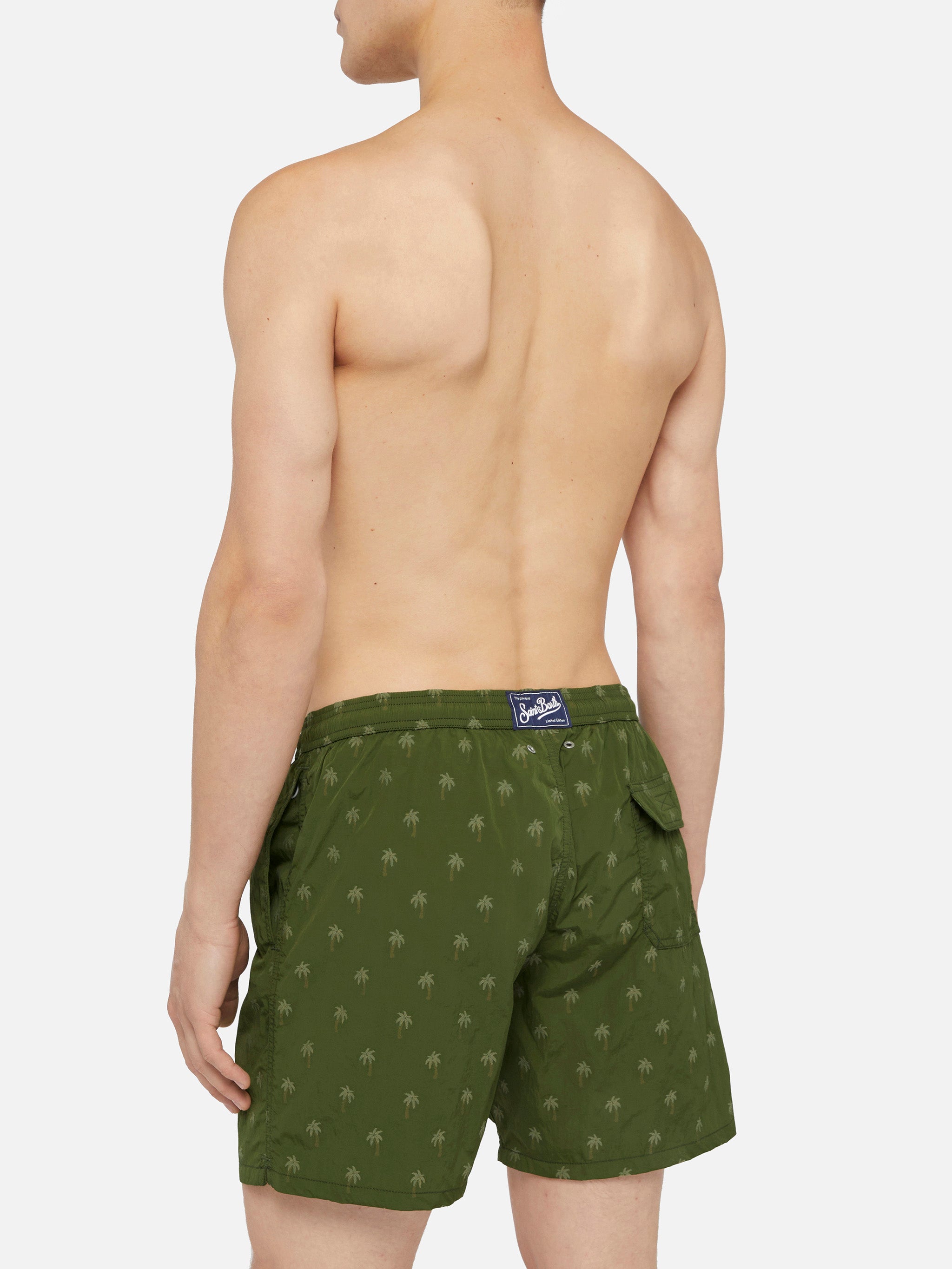 Mid-Length Swim Shorts Patmos The Riviera With All Over Palm Jacquard Green Swimshort