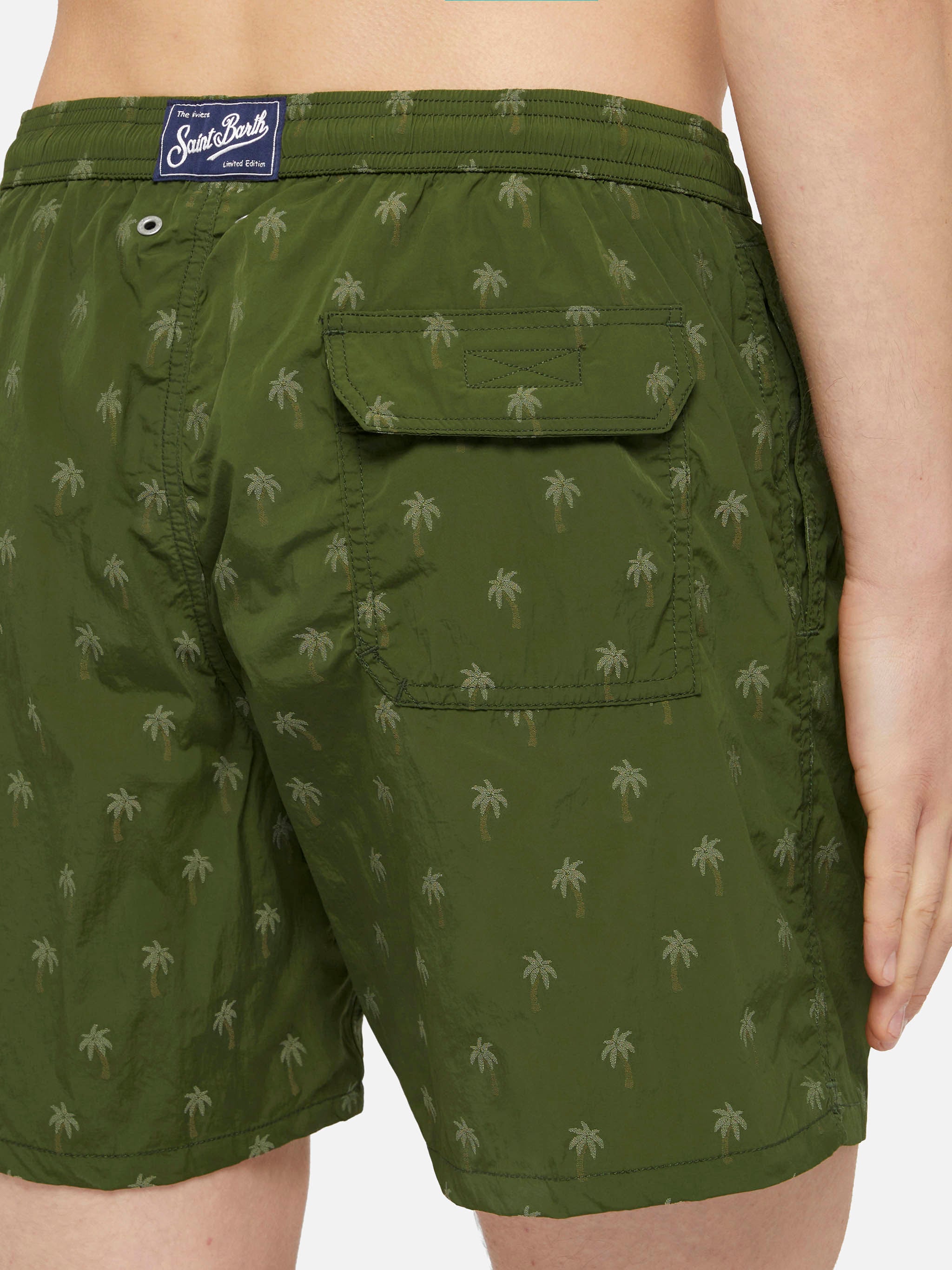 Mid-Length Swim Shorts Patmos The Riviera With All Over Palm Jacquard Green Swimshort