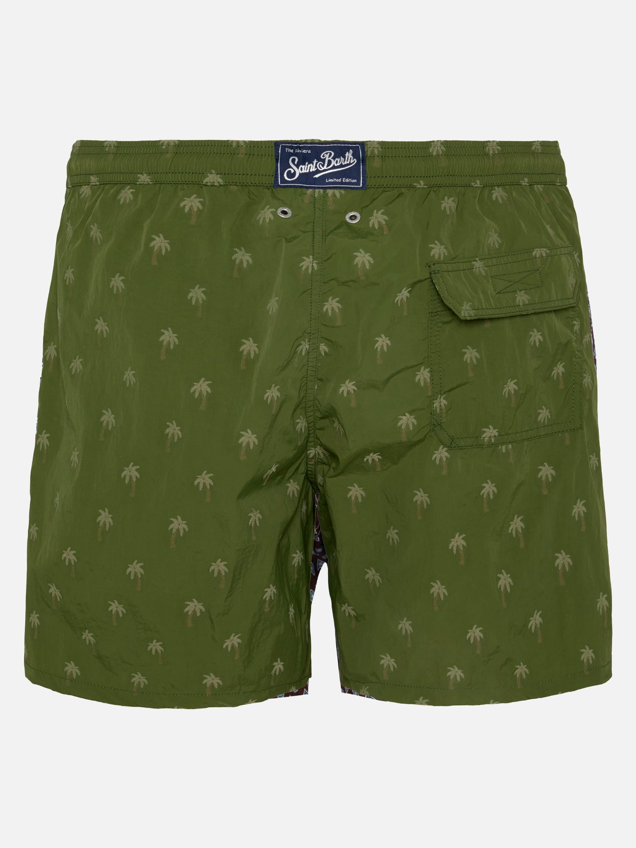 Mid-Length Swim Shorts Patmos The Riviera With All Over Palm Jacquard Green Swimshort