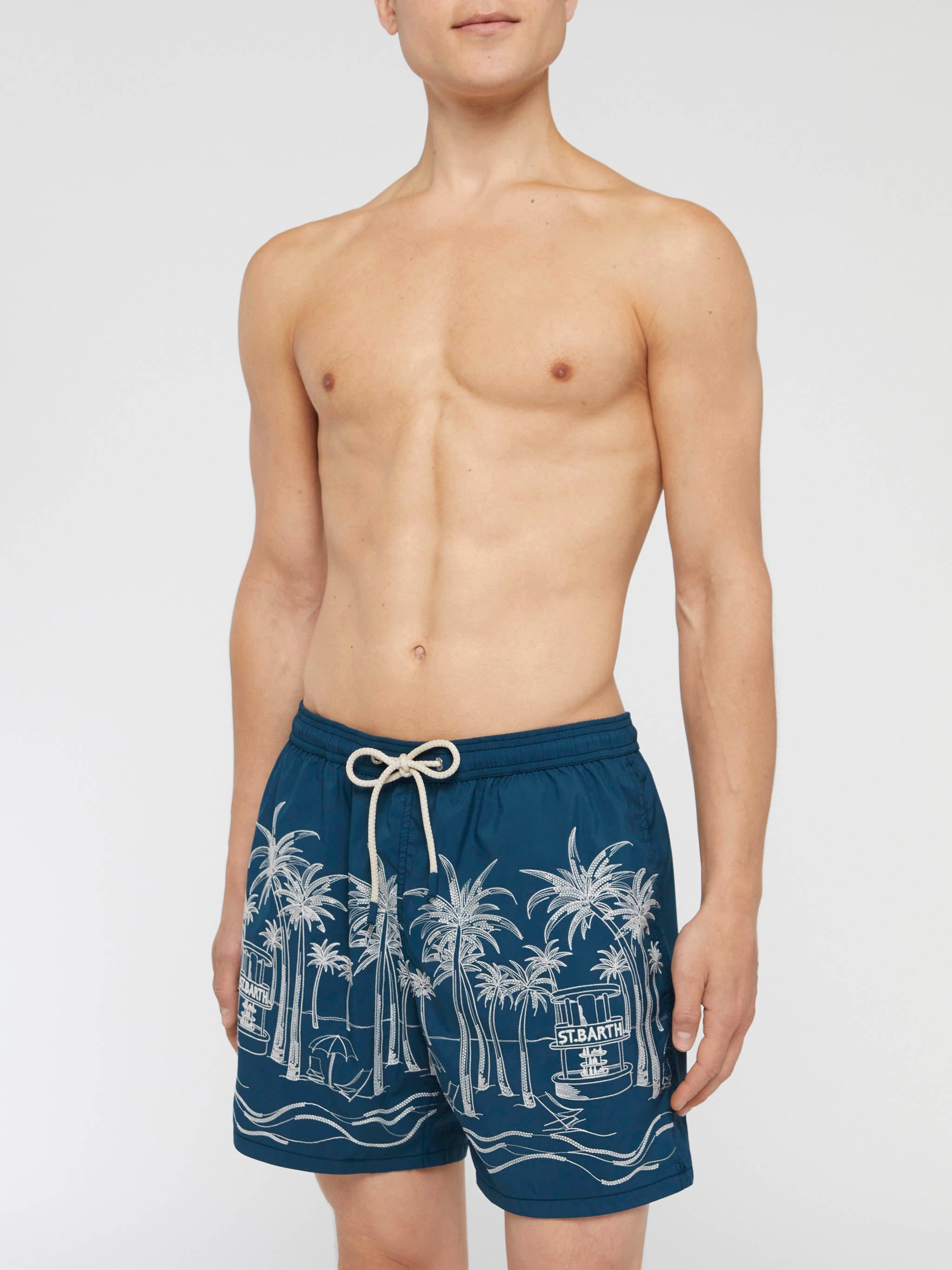 Mid-Length Swim Shorts Patmos The Riviera With Embroidery Blue Swimshort