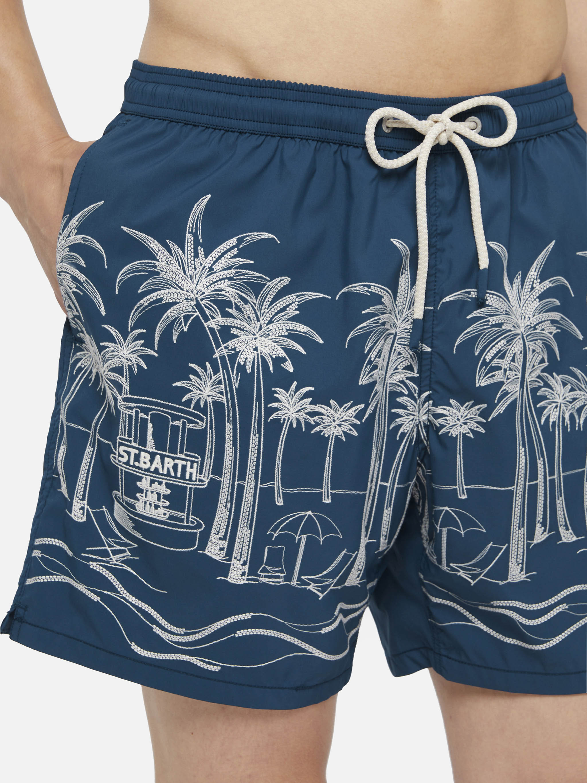 Mid-Length Swim Shorts Patmos The Riviera With Embroidery Blue Swimshort