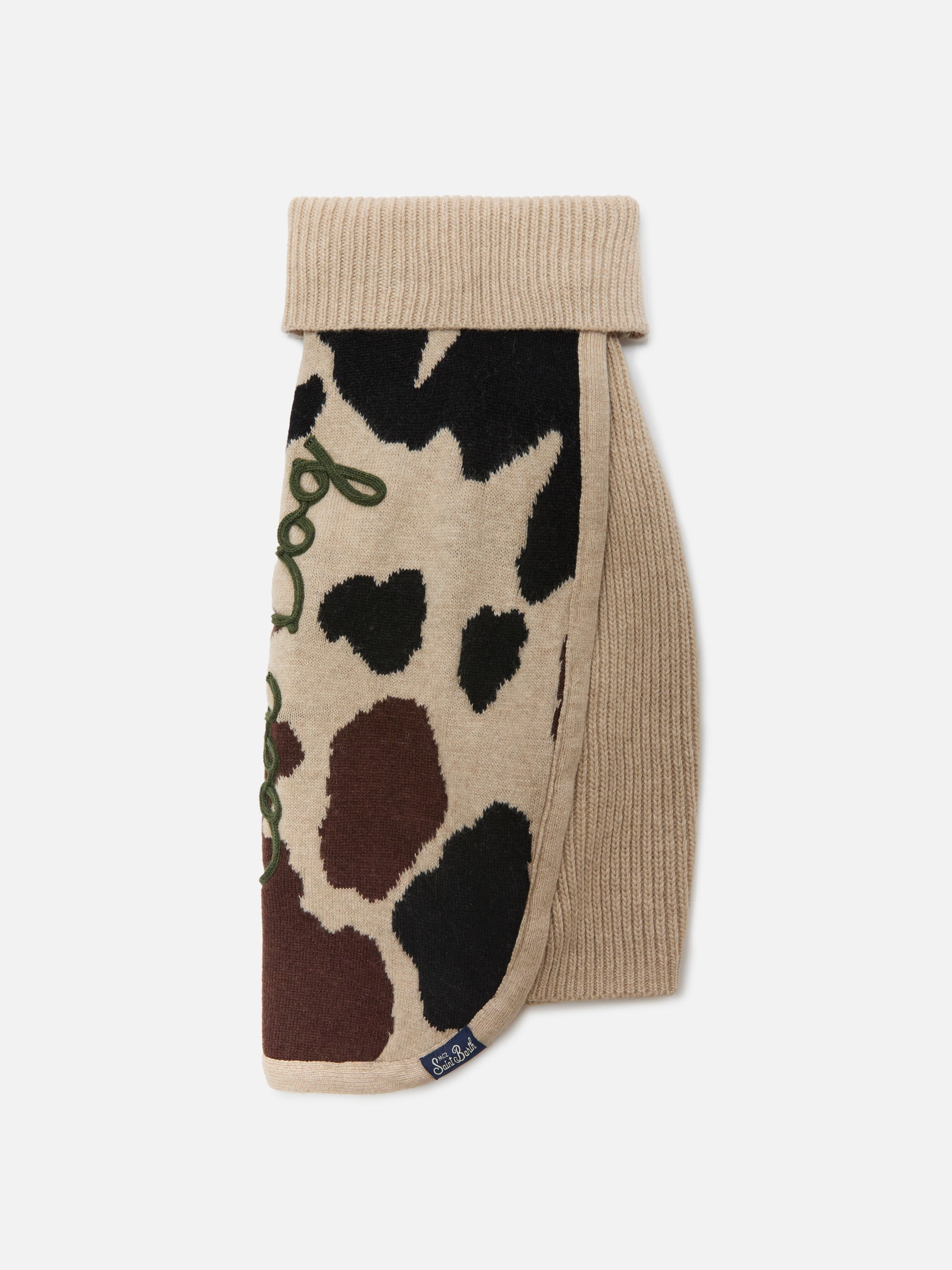 Dog Sweater With Cow Skin Jacquard And Cool Embroidery White