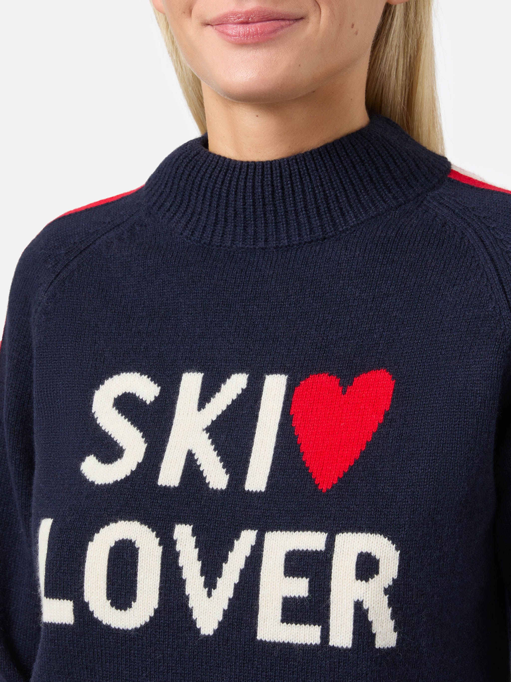 Peak Cashmere-Blend Mock-Neck Blue With Ski Lover Jacquard Knitwear