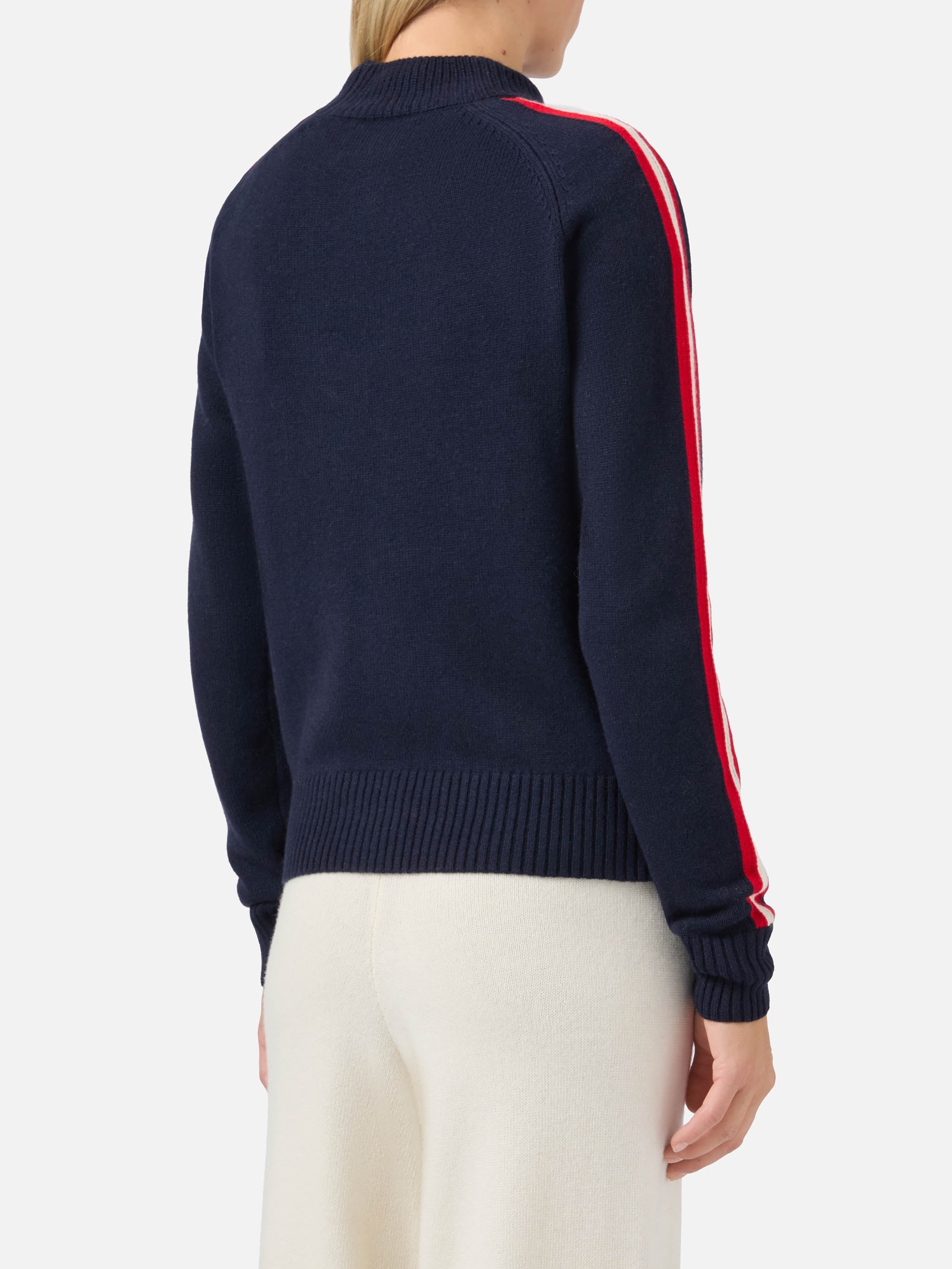 Peak Cashmere-Blend Mock-Neck Blue With Ski Lover Jacquard Knitwear