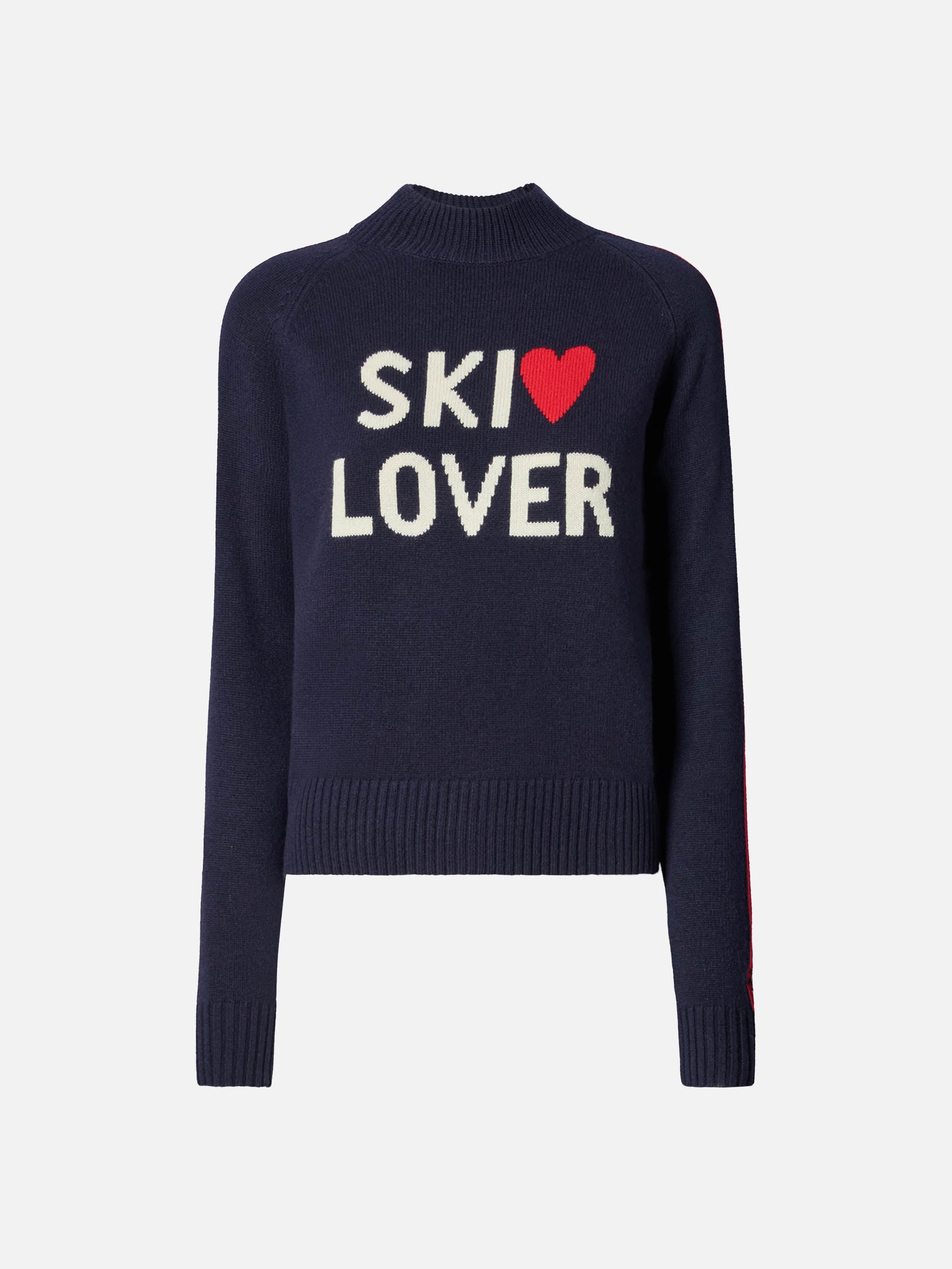 Peak Cashmere-Blend Mock-Neck Blue With Ski Lover Jacquard Knitwear