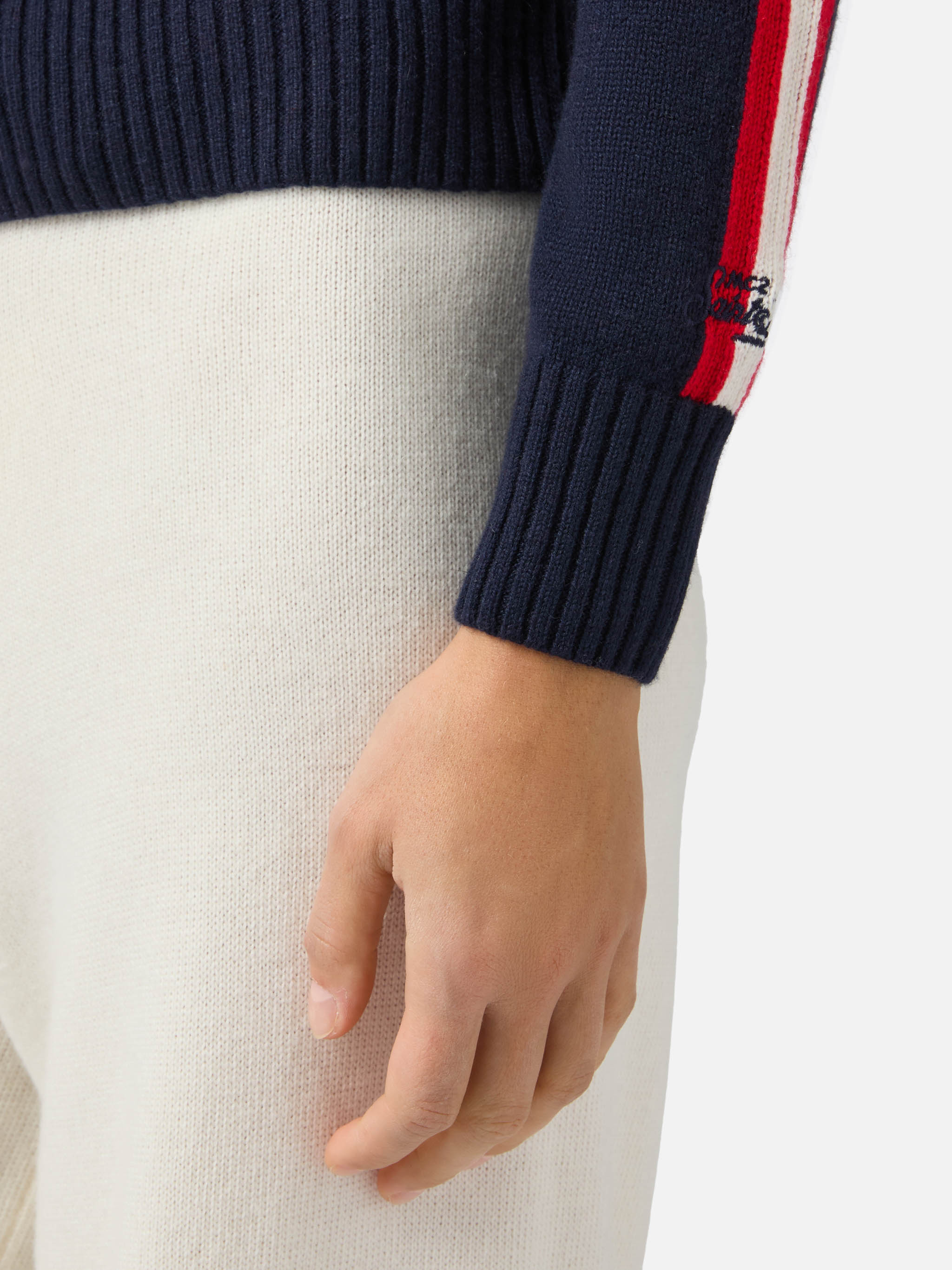 Peak Cashmere-Blend Mock-Neck Blue With Ski Lover Jacquard Knitwear