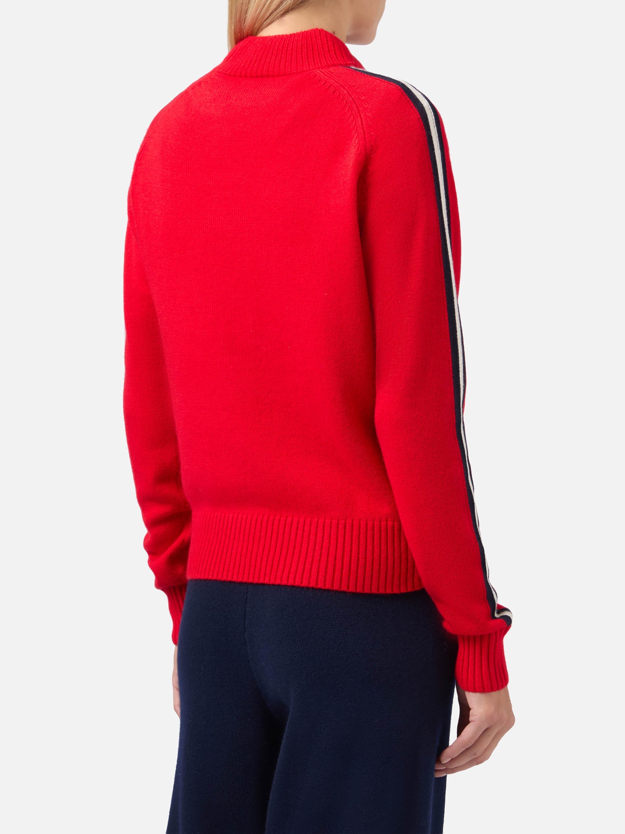 Peak Cashmere-Blend Mock-Neck Red With Apres Ski Queen Rhinestone Appliqué Knitwear