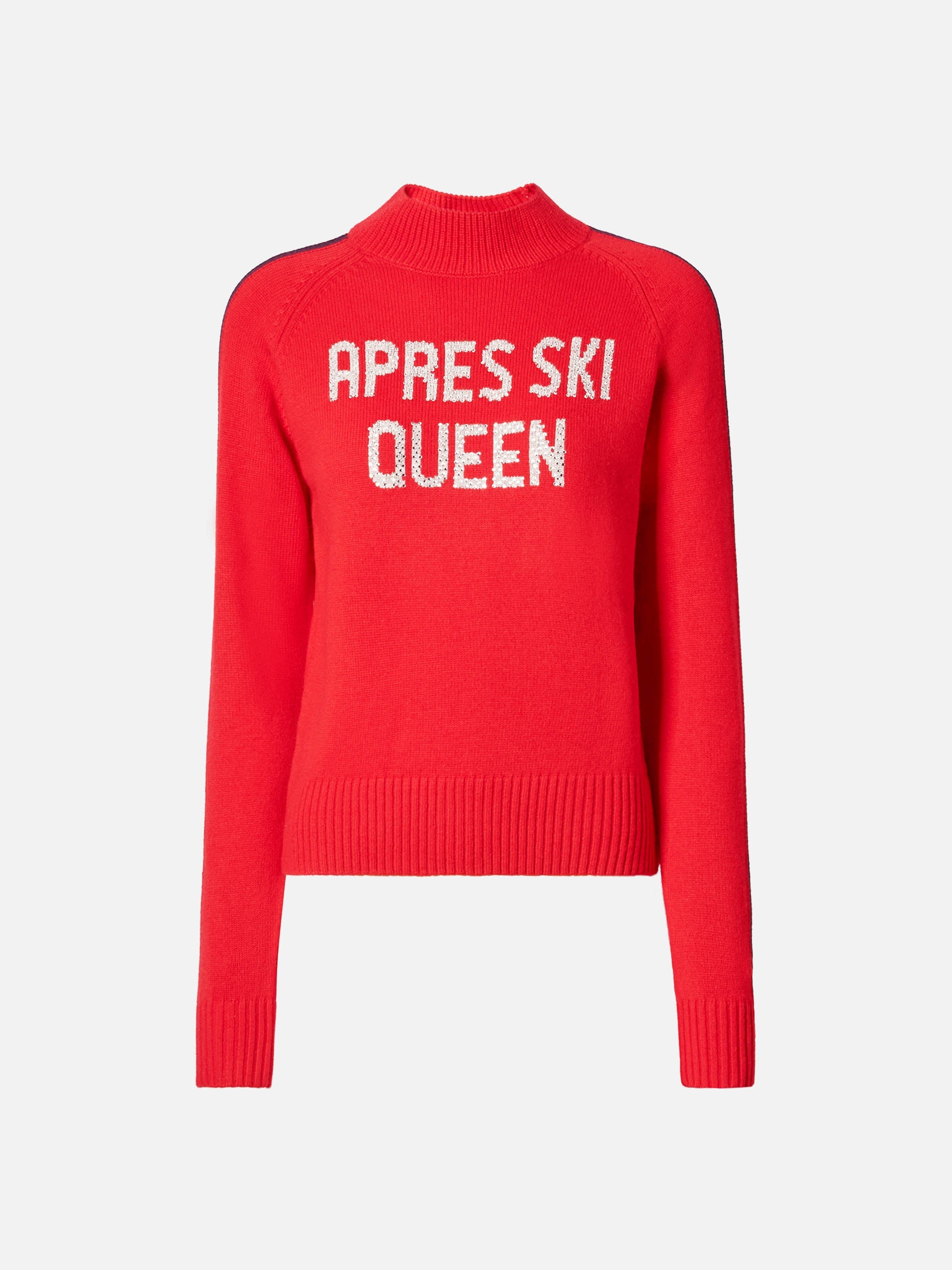 Peak Cashmere-Blend Mock-Neck Red With Apres Ski Queen Rhinestone Appliqué Knitwear