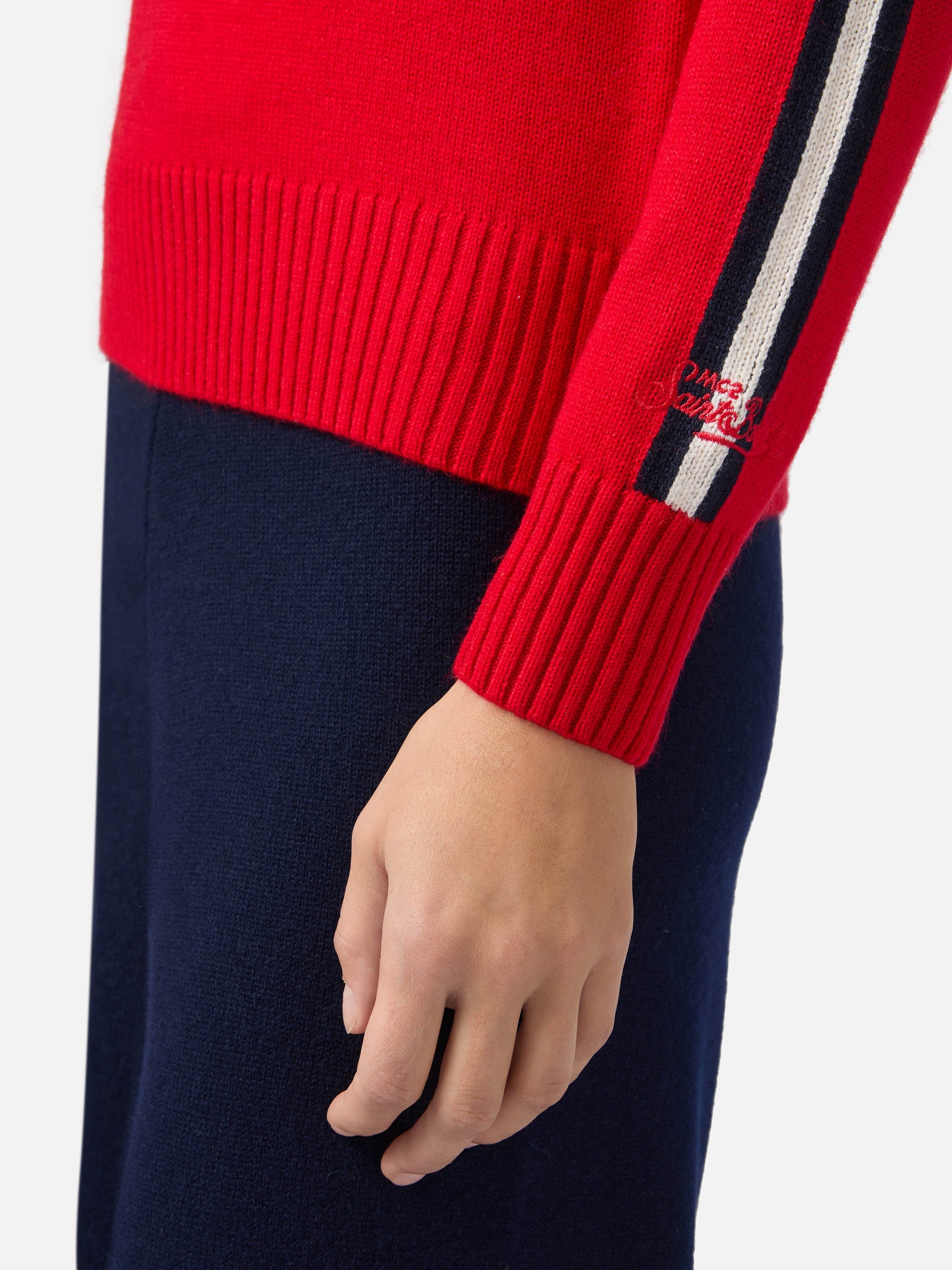 Peak Cashmere-Blend Mock-Neck Red With Apres Ski Queen Rhinestone Appliqué Knitwear