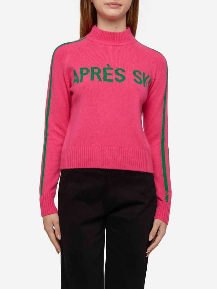 Peak Half-Turtleneck Sweater With Après Ski Embroidery Pink