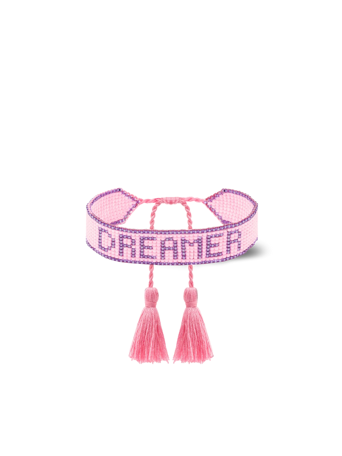 Pearls Bracelet With Dreamer Lettering Pink