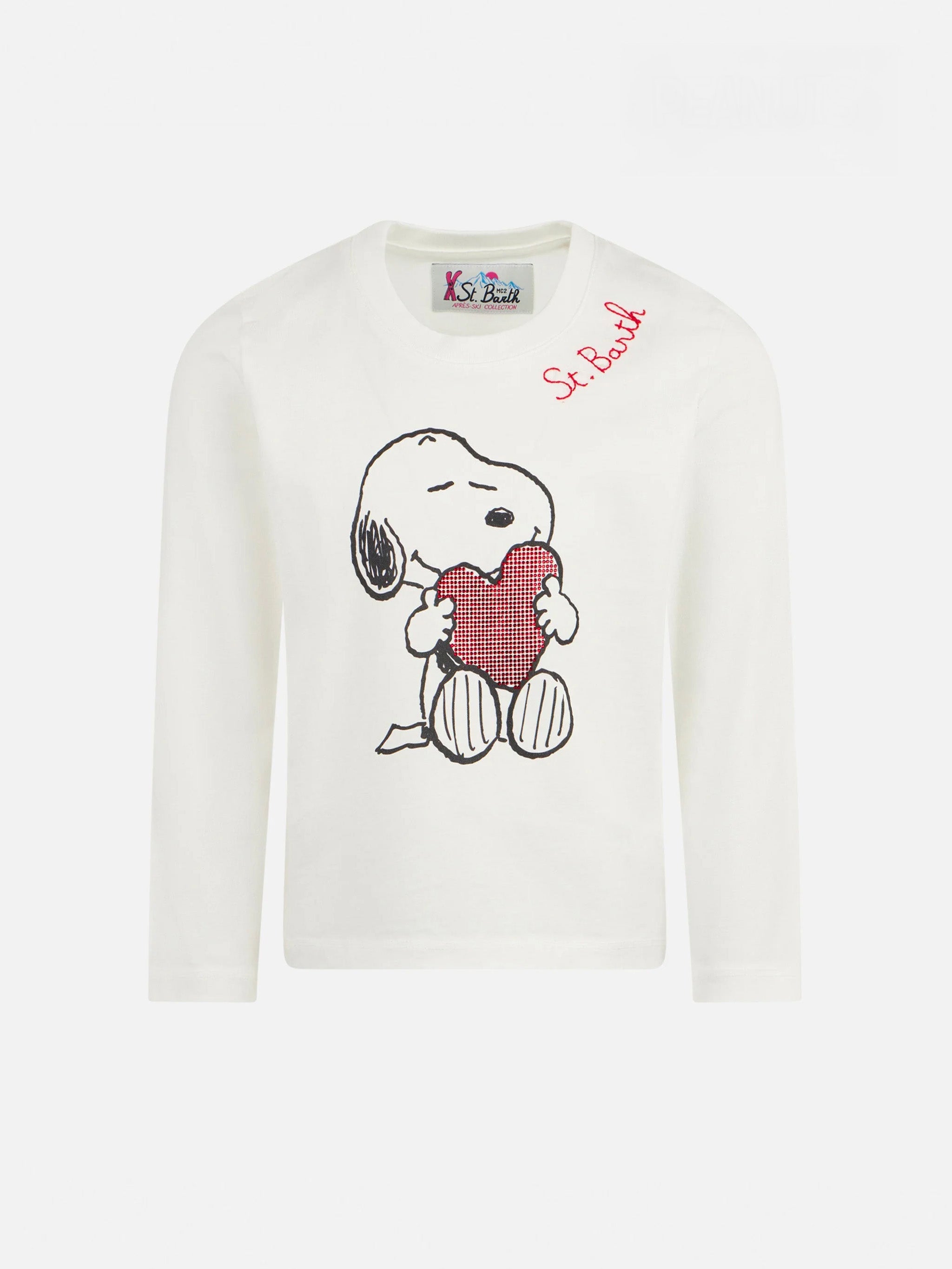 Girl Heavy Cotton T-Shirt With Snoopy Rhinestones Print | Peanuts™ Special Edition White