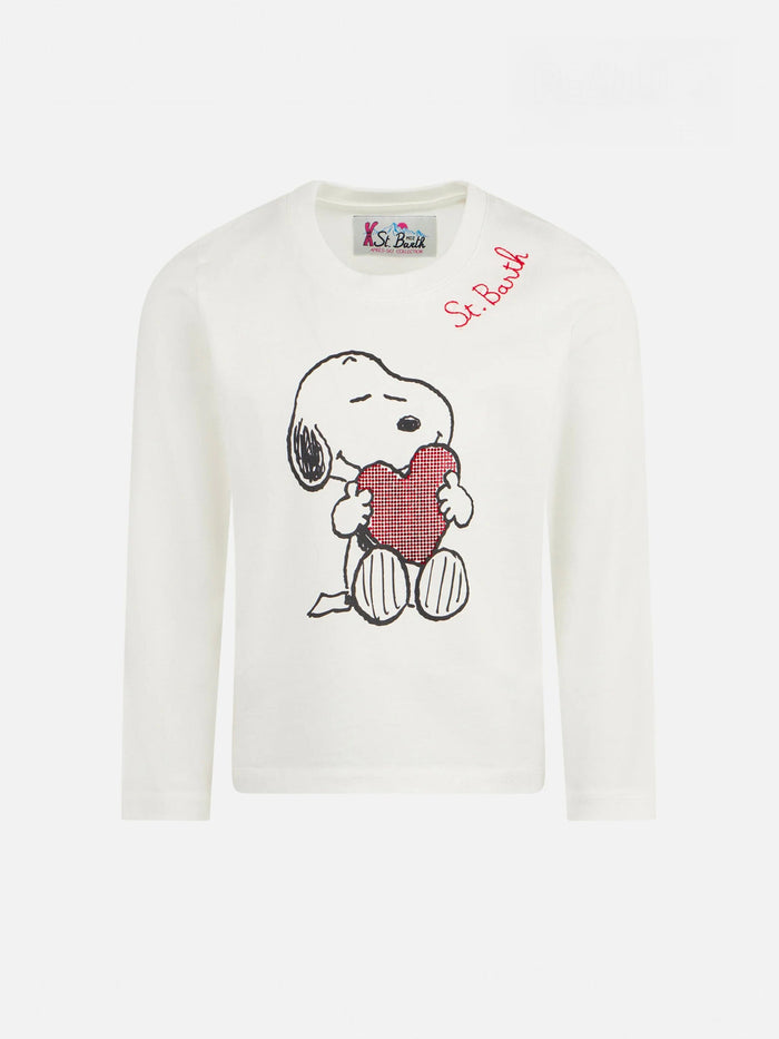 Girl Heavy Cotton T-Shirt With Snoopy Rhinestones Print | Peanuts™ Special Edition White