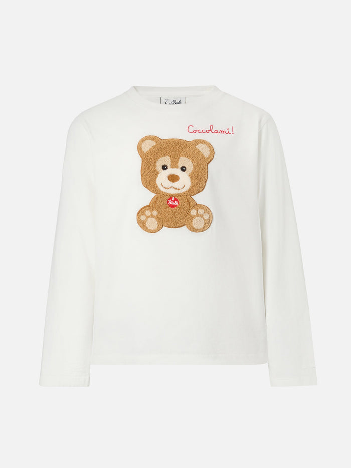 Penny Long-Sleeve Cotton T-Shirt White With Trudi Bear Terry Appliqué | Special Edition