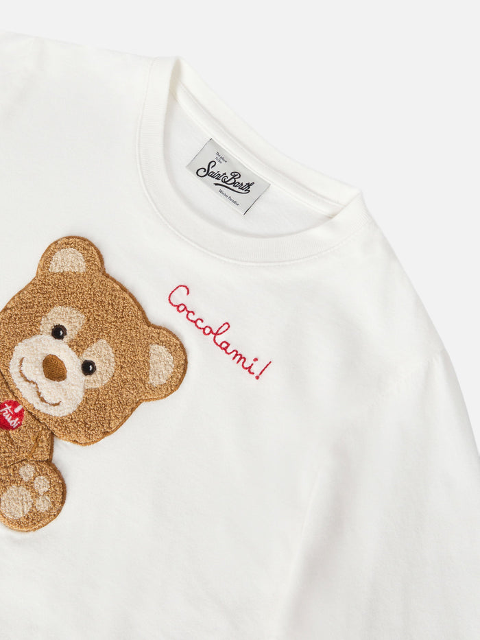 Penny Long-Sleeve Cotton T-Shirt White With Trudi Bear Terry Appliqué | Special Edition
