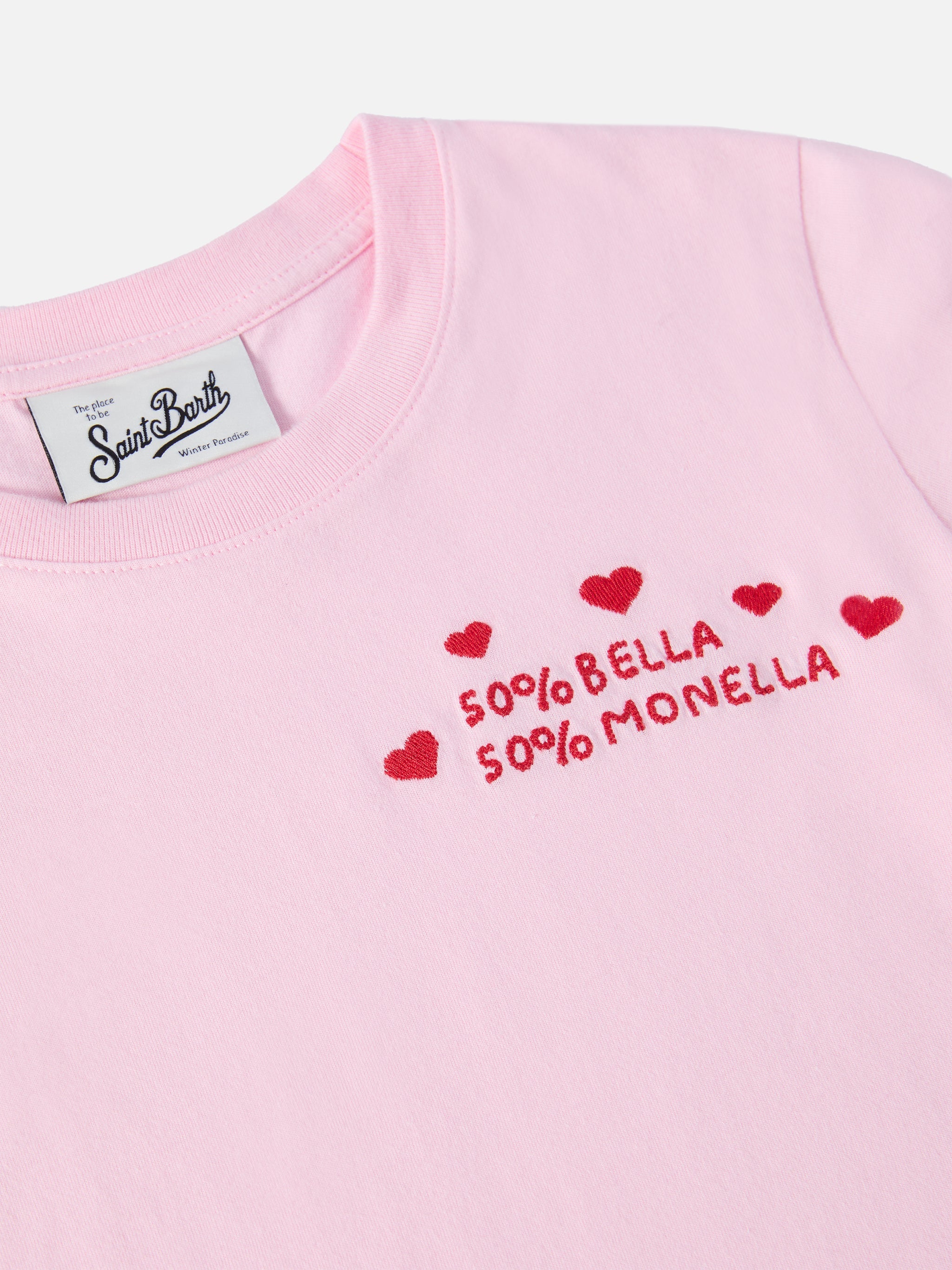 Penny Long-Sleeve Cotton T-Shirt Pink With Bella E Monella Embroidery