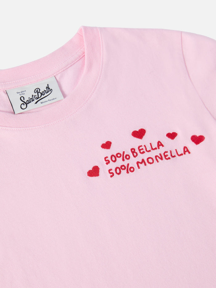 Penny Long-Sleeve Cotton T-Shirt Pink With Bella E Monella Embroidery